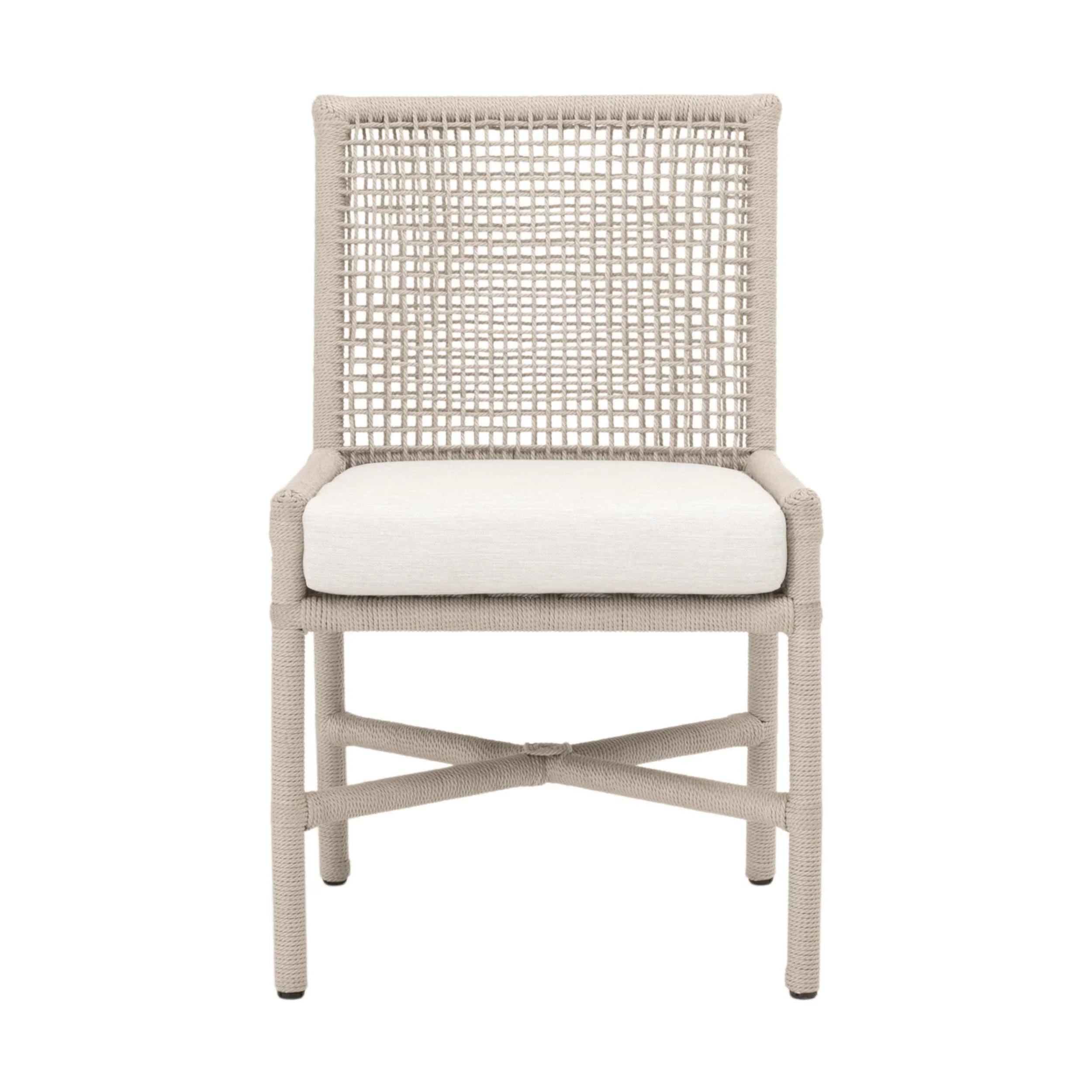 Essentials For Living Seaside Indoor/ Outdoor Dining Chairs ~ Oyster Twist Rope, Performance White Speckle ~ Set Of Two
