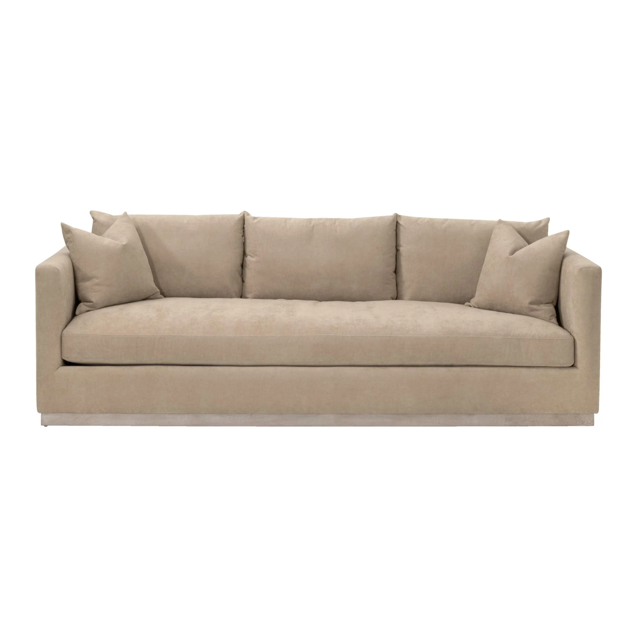 Essentials For Living Siena 96” Plinth Base Sofa ~ Performance Camel, Natural Gray Oak