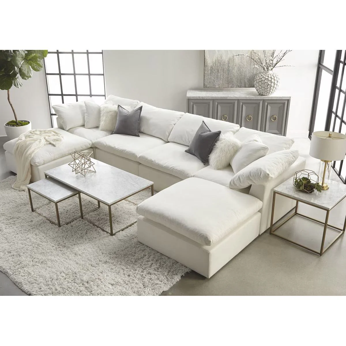 Essentials For Living Sky Modular Armless Chair ~ LiveSmart Peyton-Pearl Performance Fabric - Image 4