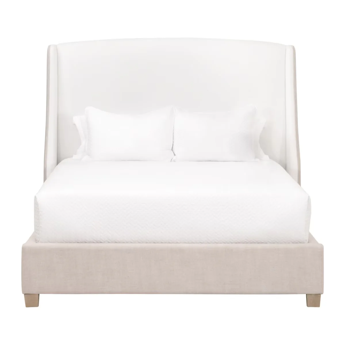 Essentials For Living Sloan Queen Bed ~ LiveSmart Peyton-Pearl, Bisque Performance Fabric Natural Gray Oak
