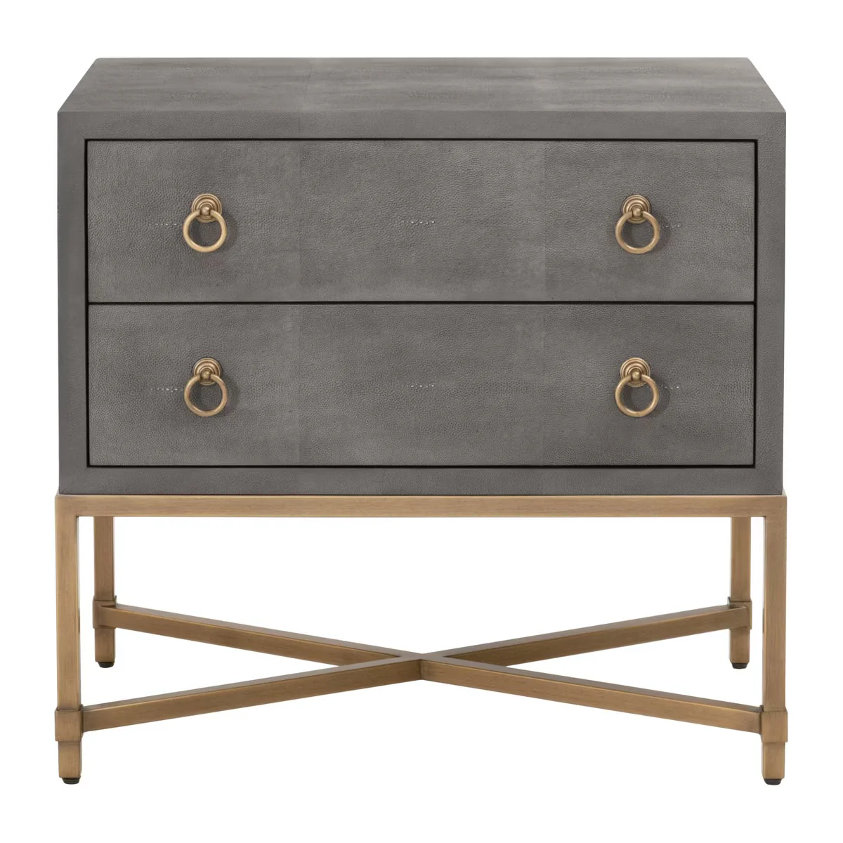 Essentials For Living Strand Shagreen 2-Drawer Nightstand ~ Gray Shagreen, Brushed Gold Hardware
