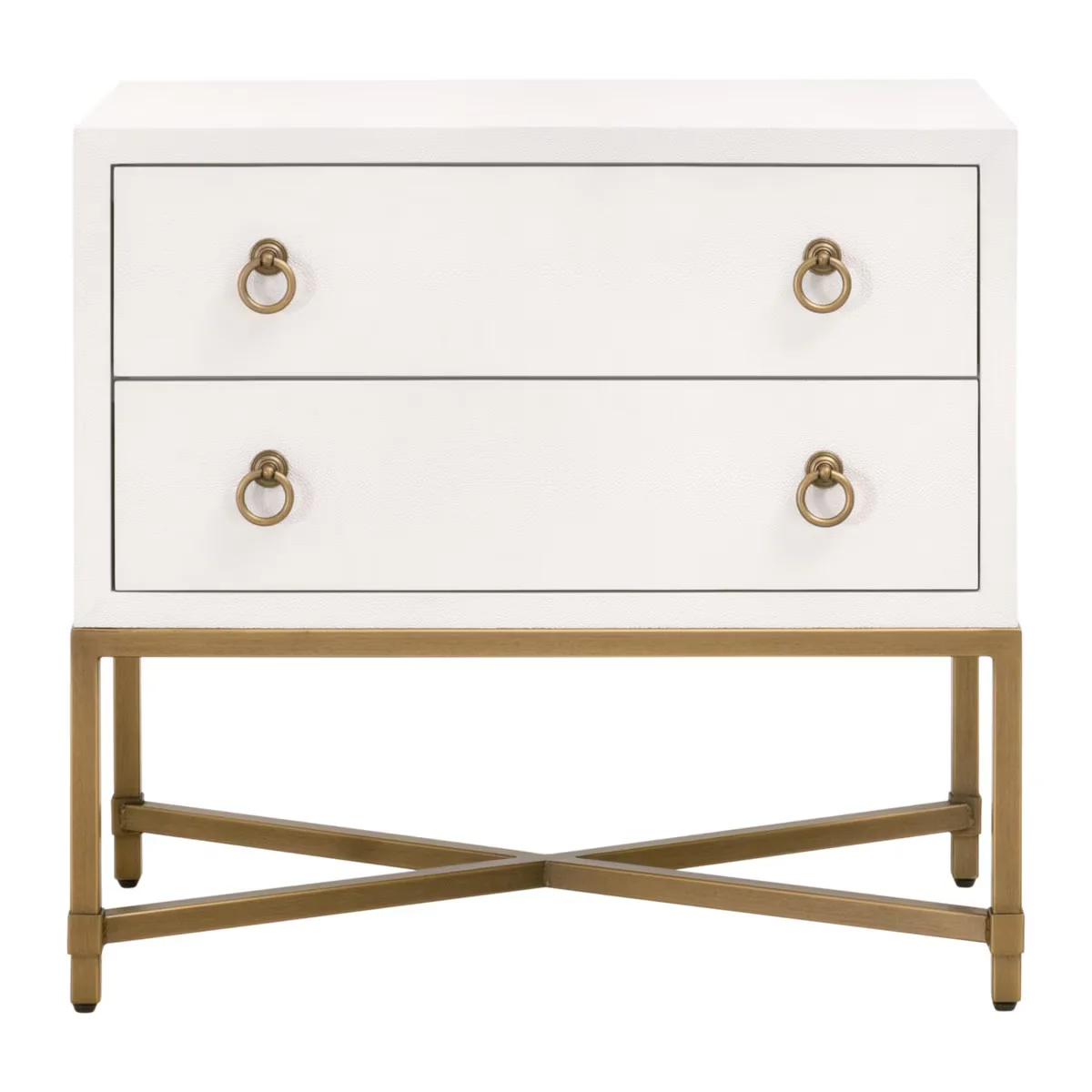 Essentials For Living Strand Shagreen 2-Drawer Nightstand ~ Pearl Shagreen, Brushed Gold Hardware