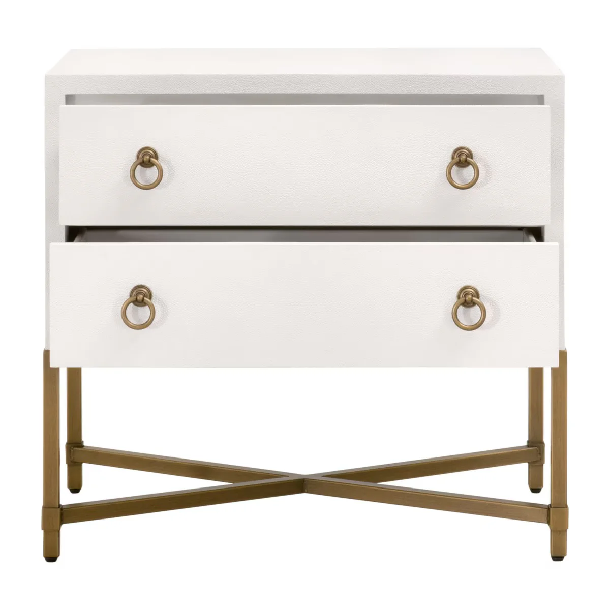 Essentials For Living Strand Shagreen 2-Drawer Nightstand ~ Pearl Shagreen, Brushed Gold Hardware - Image 2