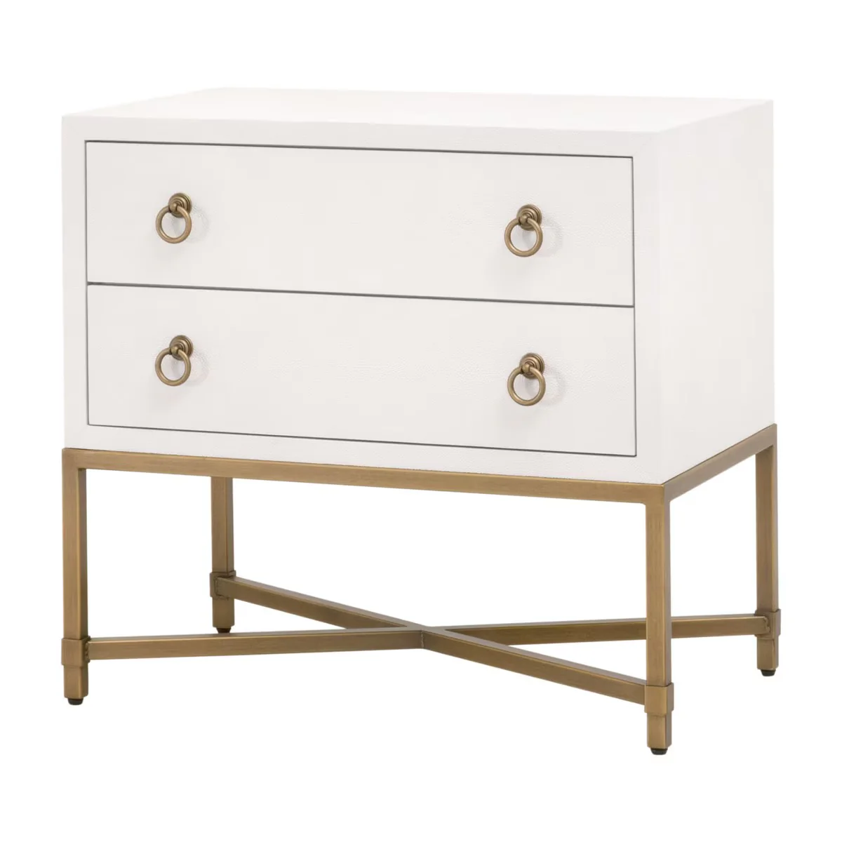 Essentials For Living Strand Shagreen 2-Drawer Nightstand ~ Pearl Shagreen, Brushed Gold Hardware - Image 3