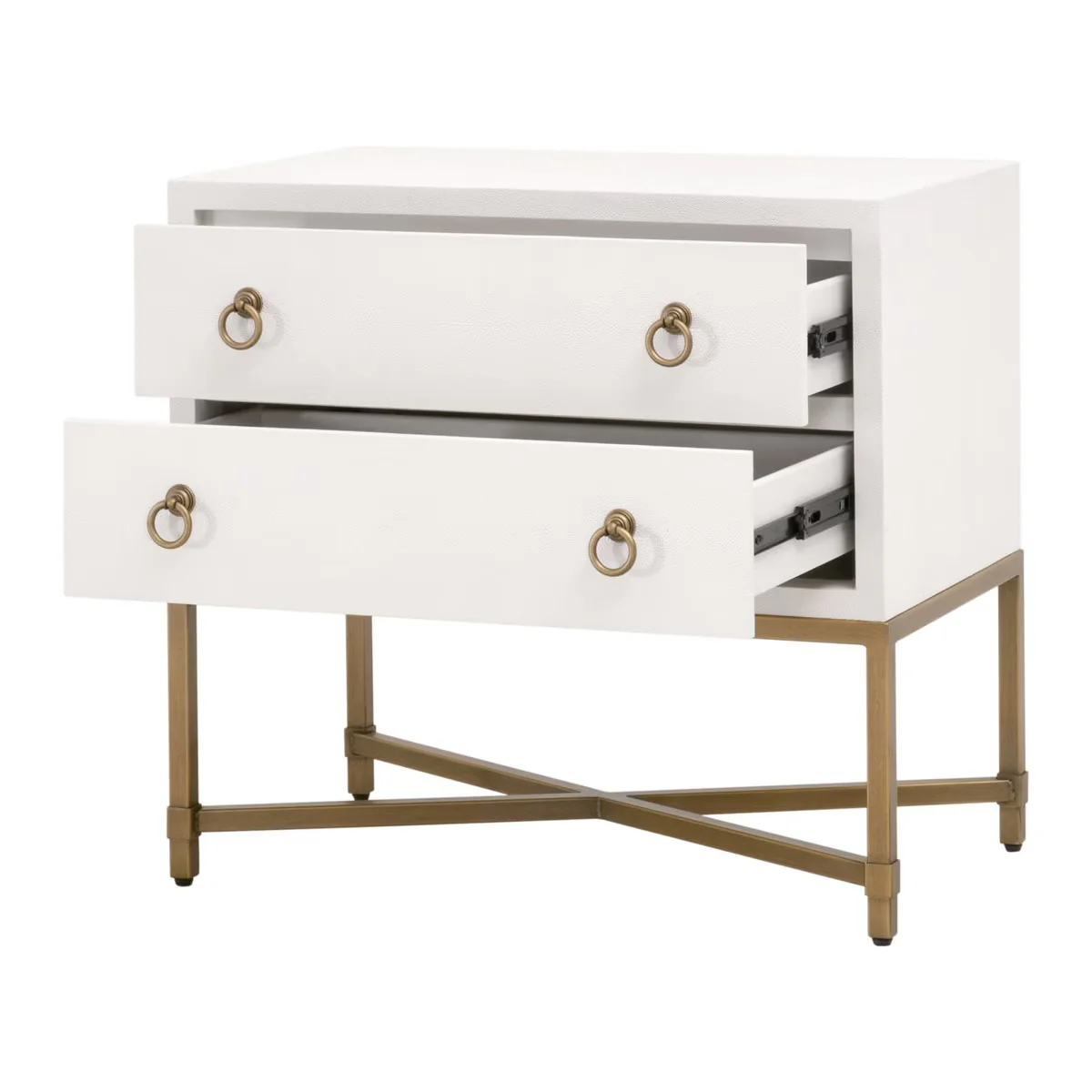 Essentials For Living Strand Shagreen 2-Drawer Nightstand ~ Pearl Shagreen, Brushed Gold Hardware - Image 4