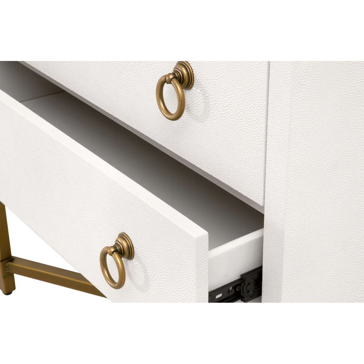 Essentials For Living Strand Shagreen 2-Drawer Nightstand ~ Pearl Shagreen, Brushed Gold Hardware - Image 6