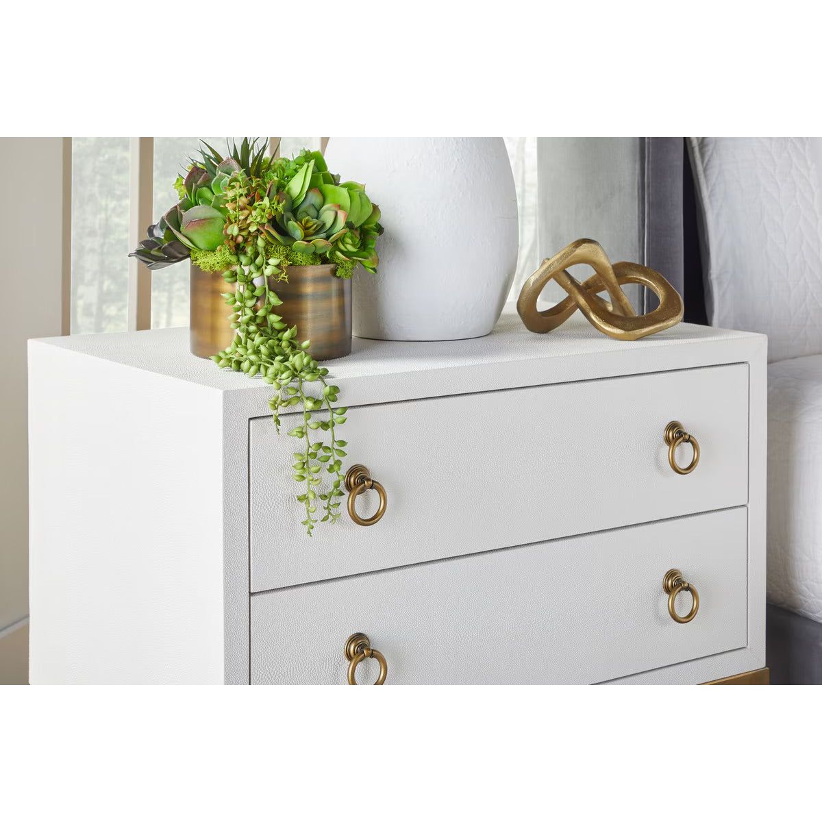 Essentials For Living Strand Shagreen 2-Drawer Nightstand ~ Pearl Shagreen, Brushed Gold Hardware - Image 9