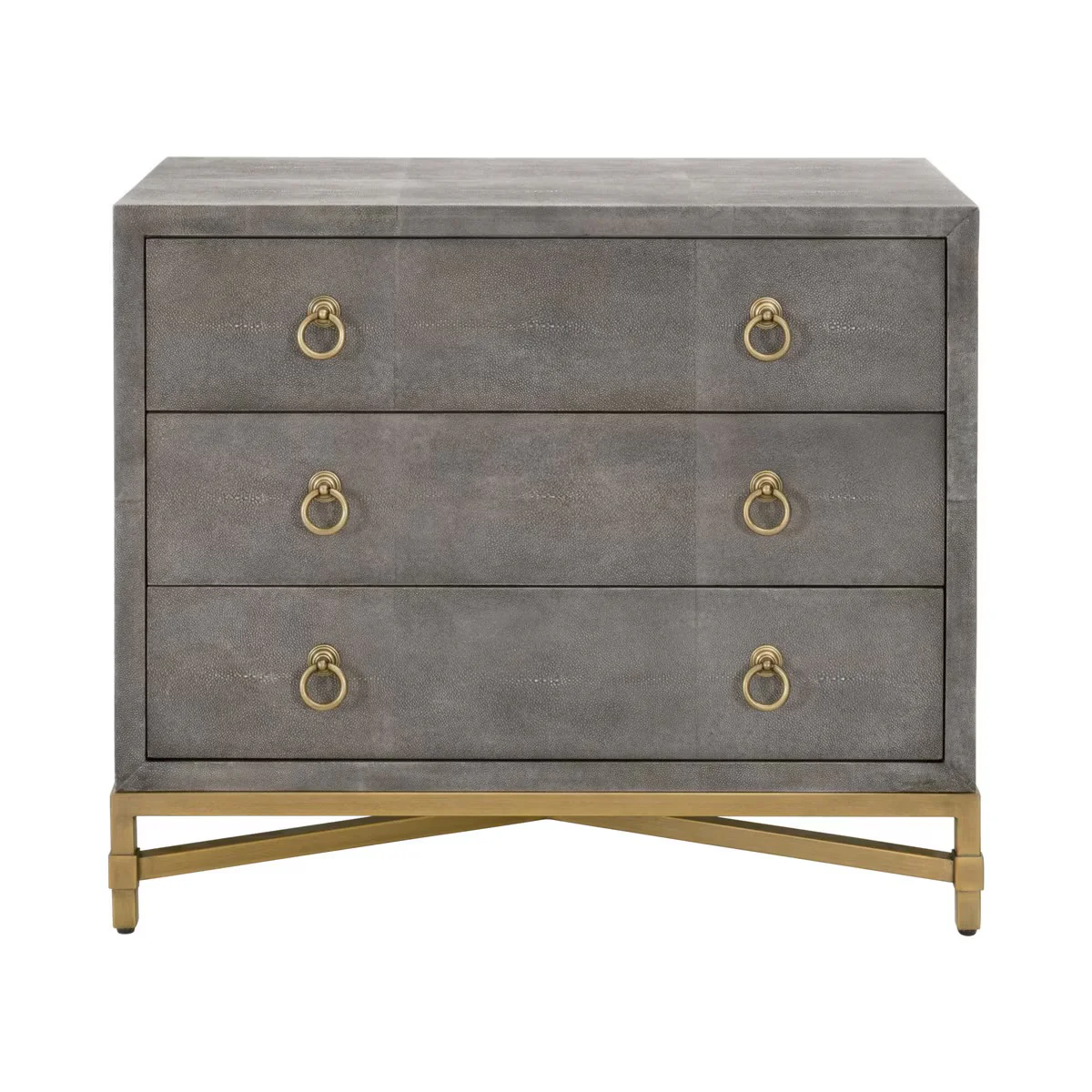 Essentials For Living Strand Shagreen 3-Drawer Nightstand ~ Gray Shagreen, Brushed Gold Hardware