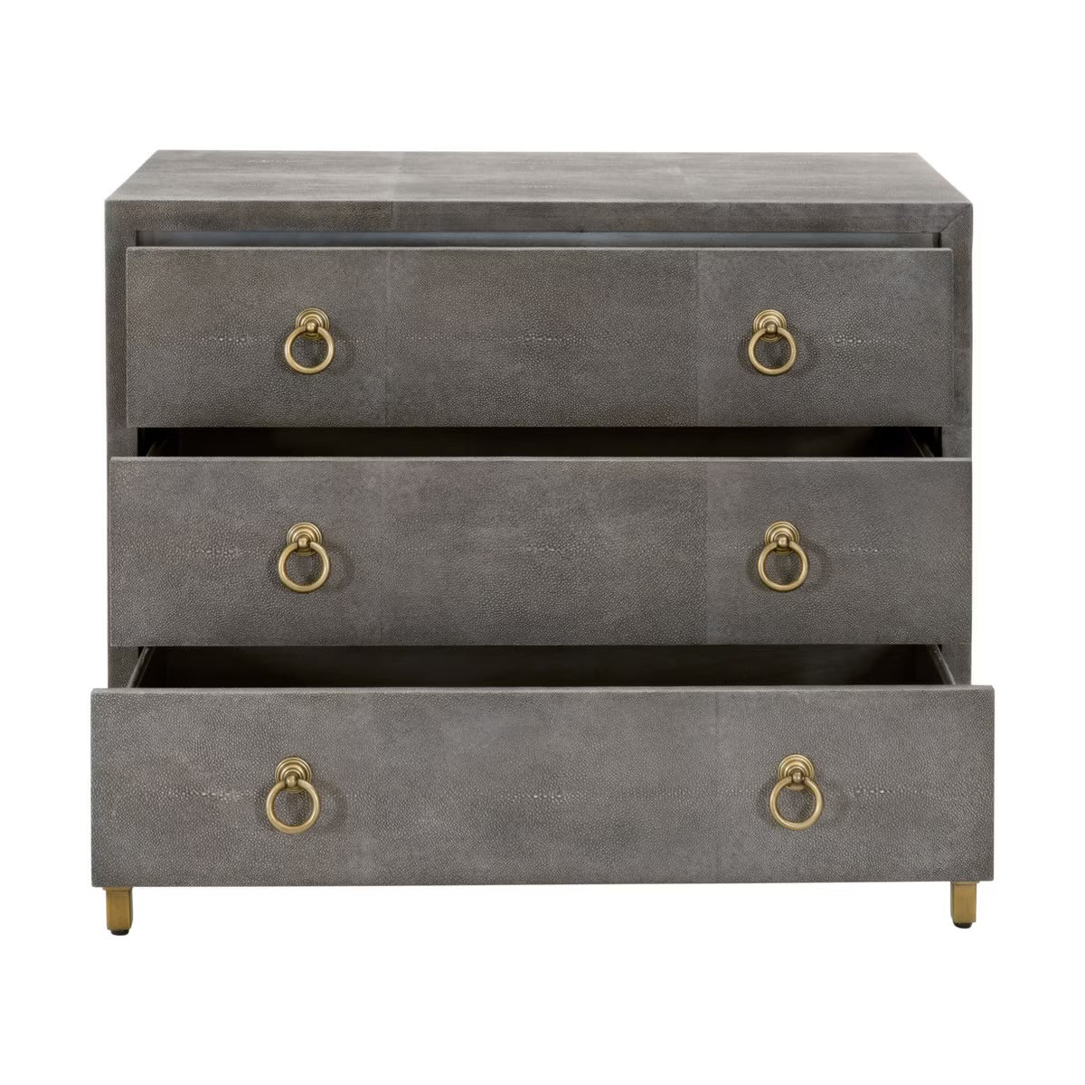 Essentials For Living Strand Shagreen 3-Drawer Nightstand ~ Gray Shagreen, Brushed Gold Hardware - Image 2