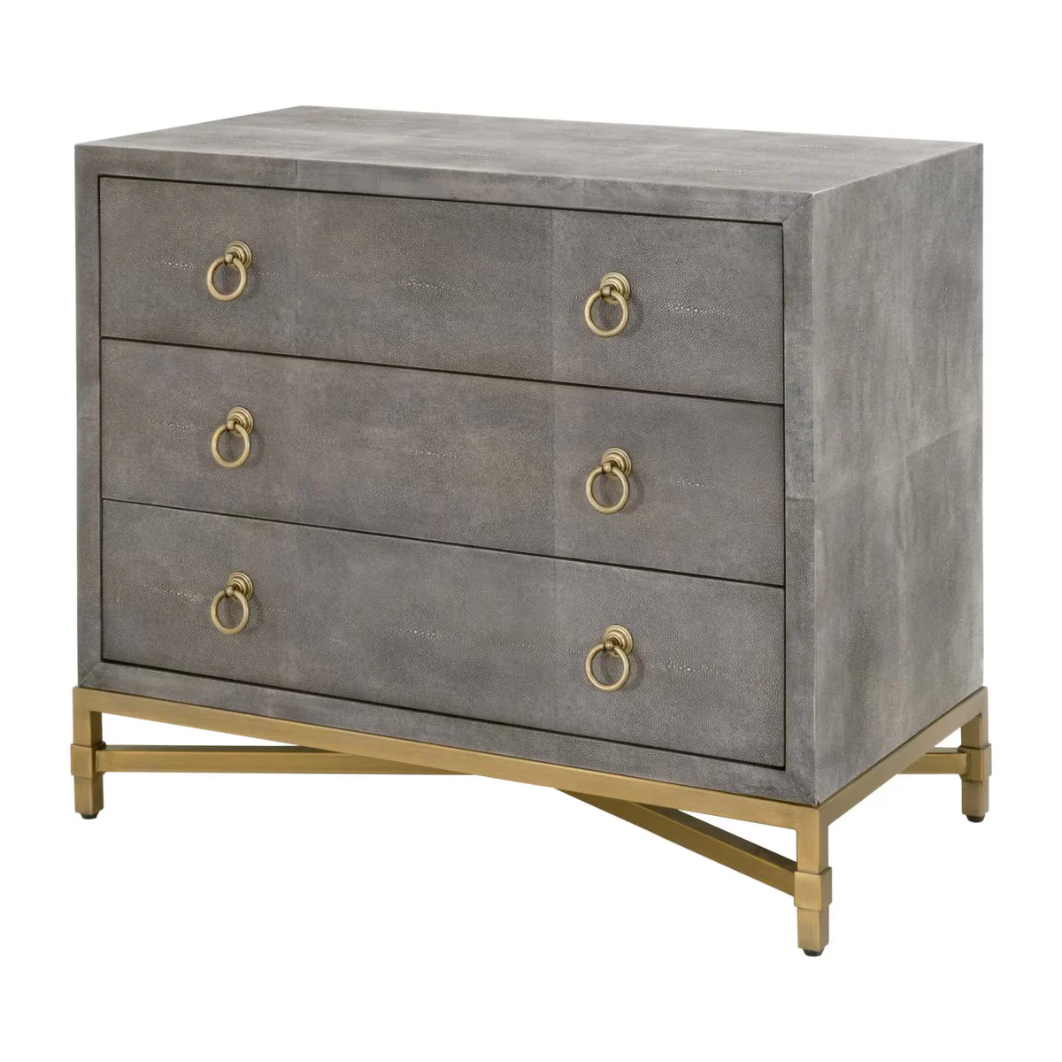 Essentials For Living Strand Shagreen 3-Drawer Nightstand ~ Gray Shagreen, Brushed Gold Hardware - Image 3