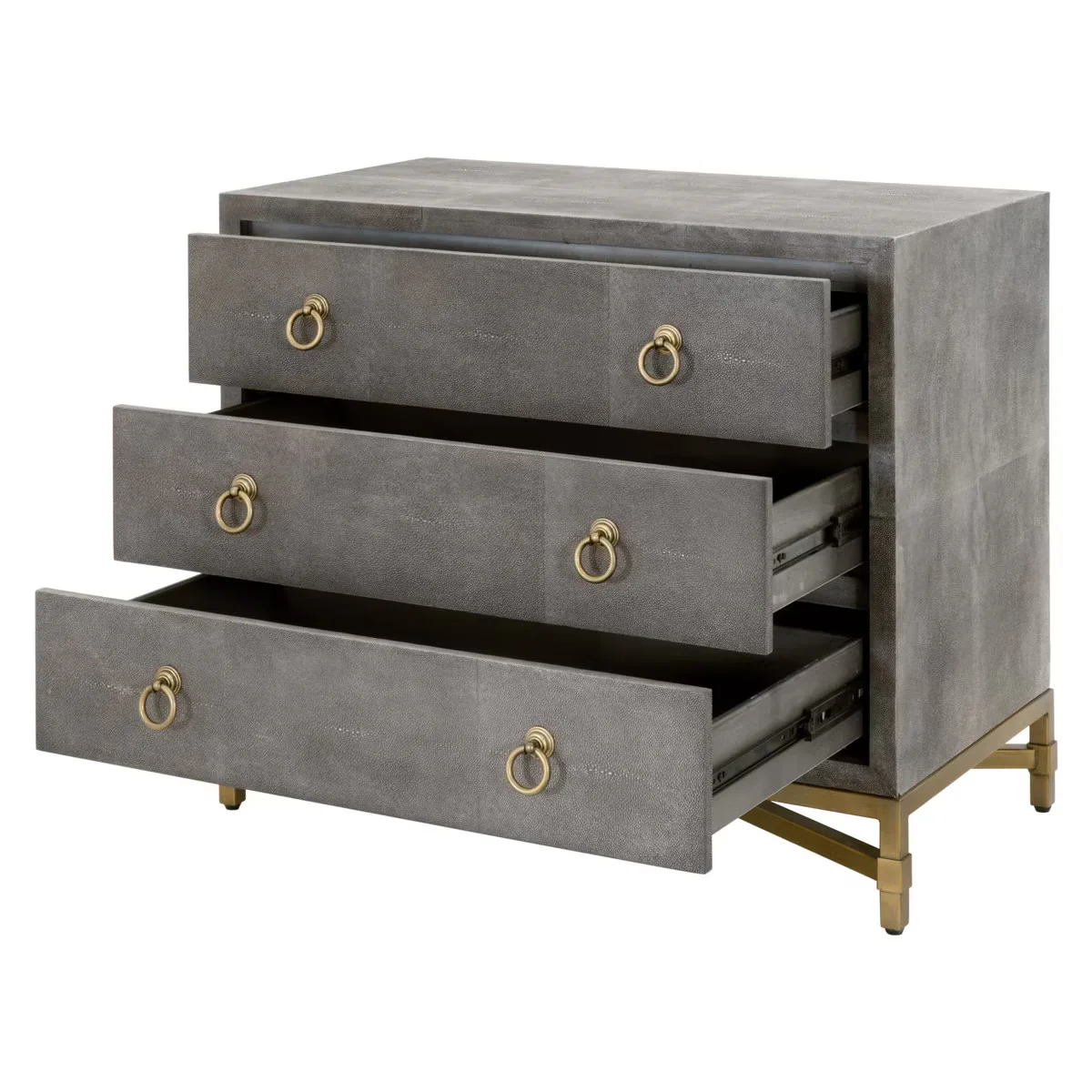 Essentials For Living Strand Shagreen 3-Drawer Nightstand ~ Gray Shagreen, Brushed Gold Hardware - Image 4
