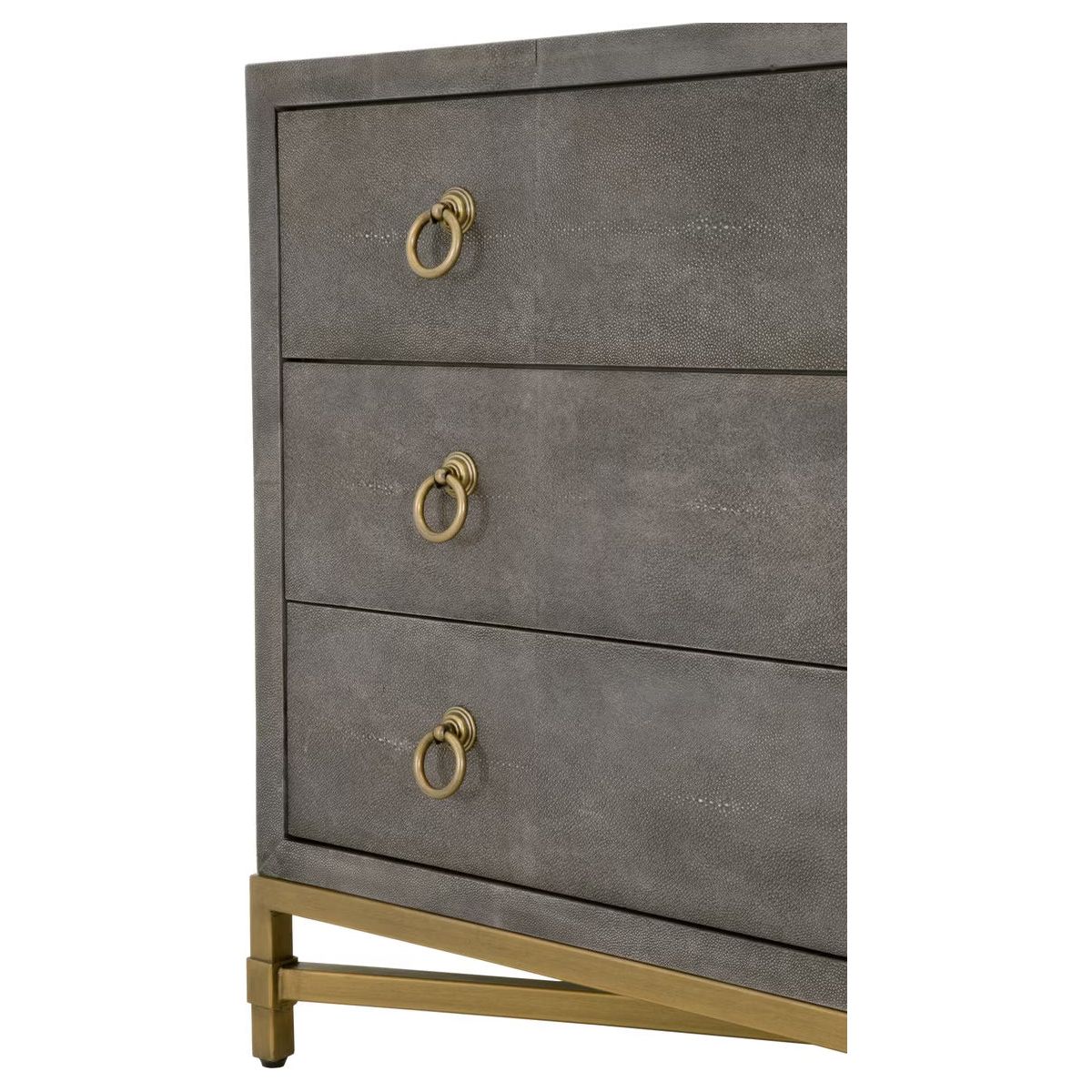 Essentials For Living Strand Shagreen 3-Drawer Nightstand ~ Gray Shagreen, Brushed Gold Hardware - Image 6