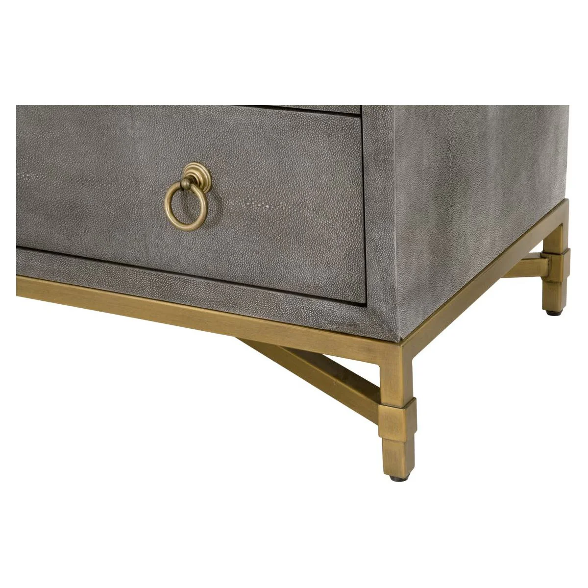Essentials For Living Strand Shagreen 3-Drawer Nightstand ~ Gray Shagreen, Brushed Gold Hardware - Image 7