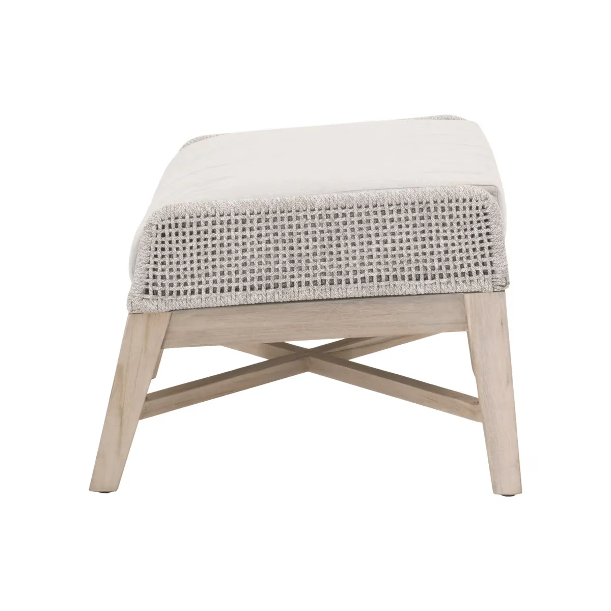 Essentials For Living Tapestry Outdoor Footstool ~ Taupe & White Flat Rope, Performance Pumice, Gray Teak - Image 3