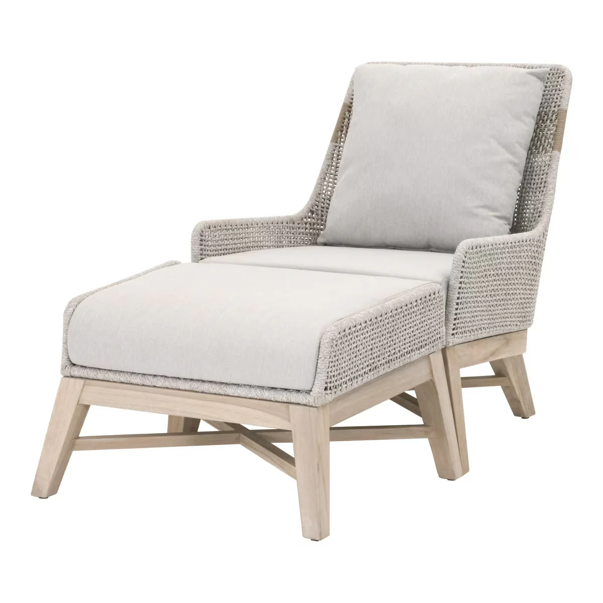 Essentials For Living Tapestry Outdoor Footstool ~ Taupe & White Flat Rope, Performance Pumice, Gray Teak - Image 4