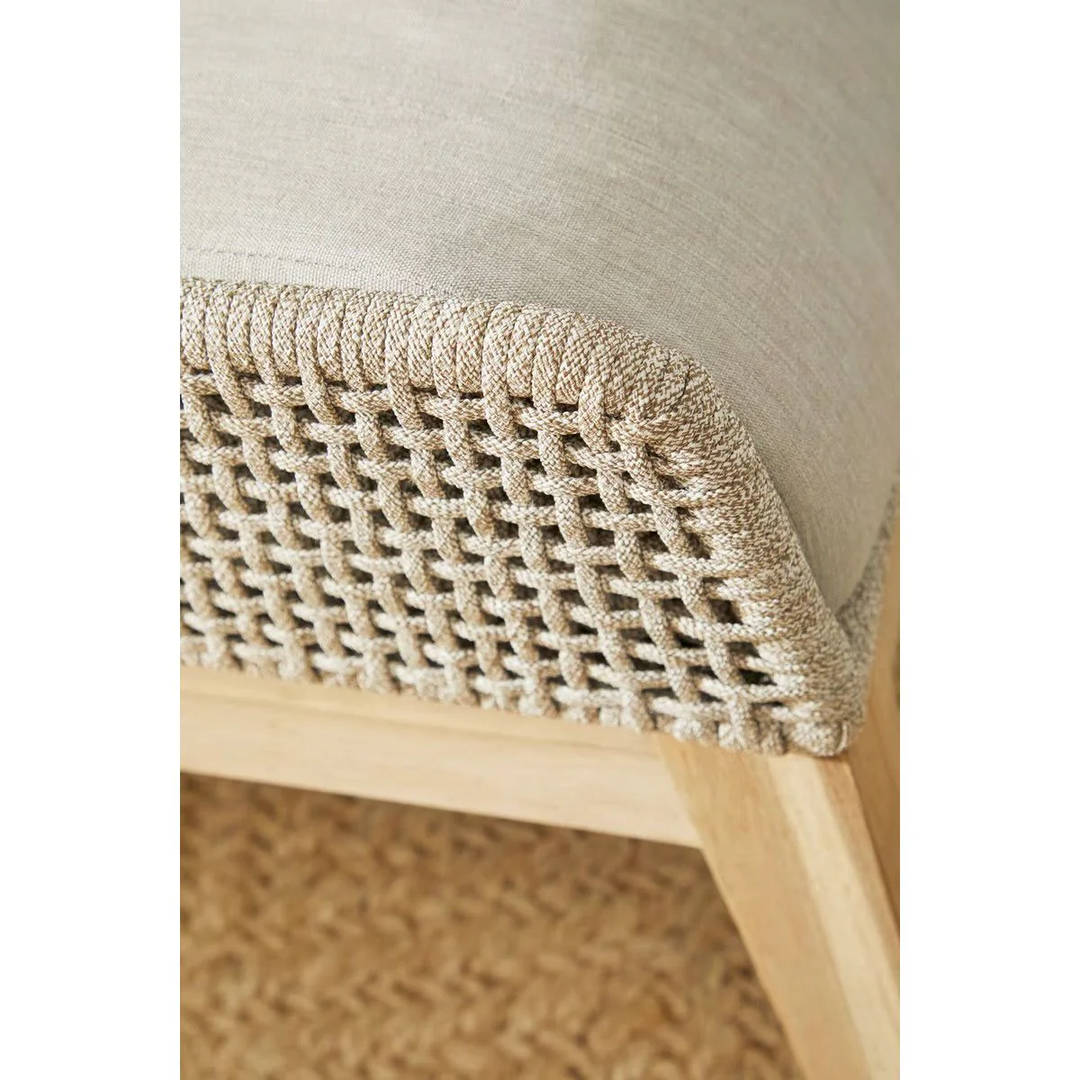 Essentials For Living Tapestry Outdoor Footstool ~ Taupe & White Flat Rope, Performance Pumice, Gray Teak - Image 5