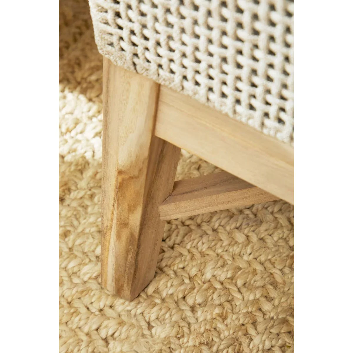 Essentials For Living Tapestry Outdoor Footstool ~ Taupe & White Flat Rope, Performance Pumice, Gray Teak - Image 7