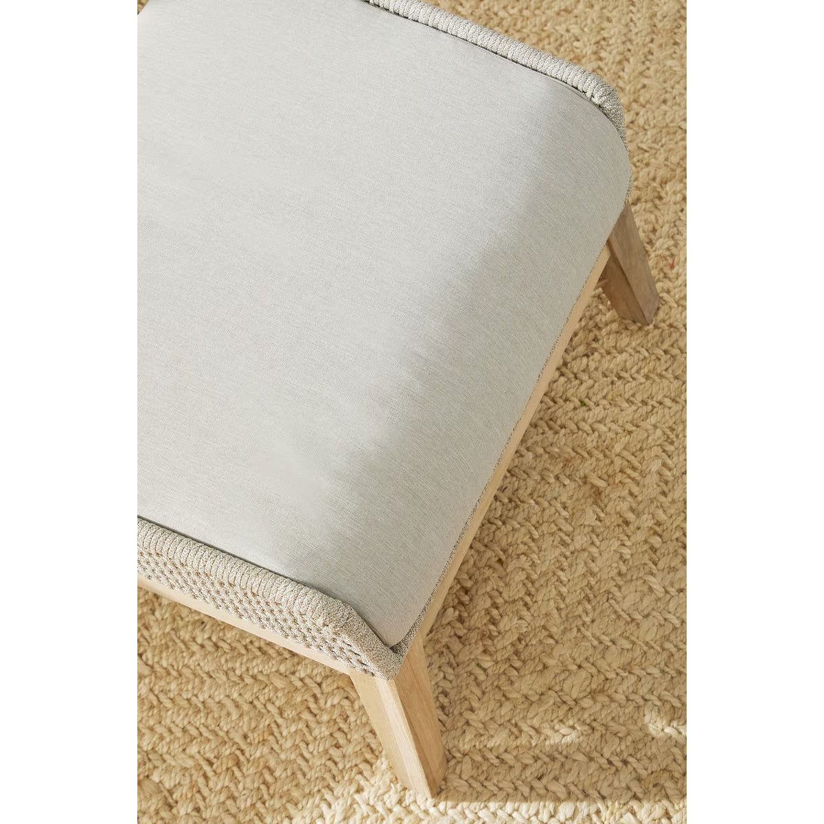 Essentials For Living Tapestry Outdoor Footstool ~ Taupe & White Flat Rope, Performance Pumice, Gray Teak - Image 8
