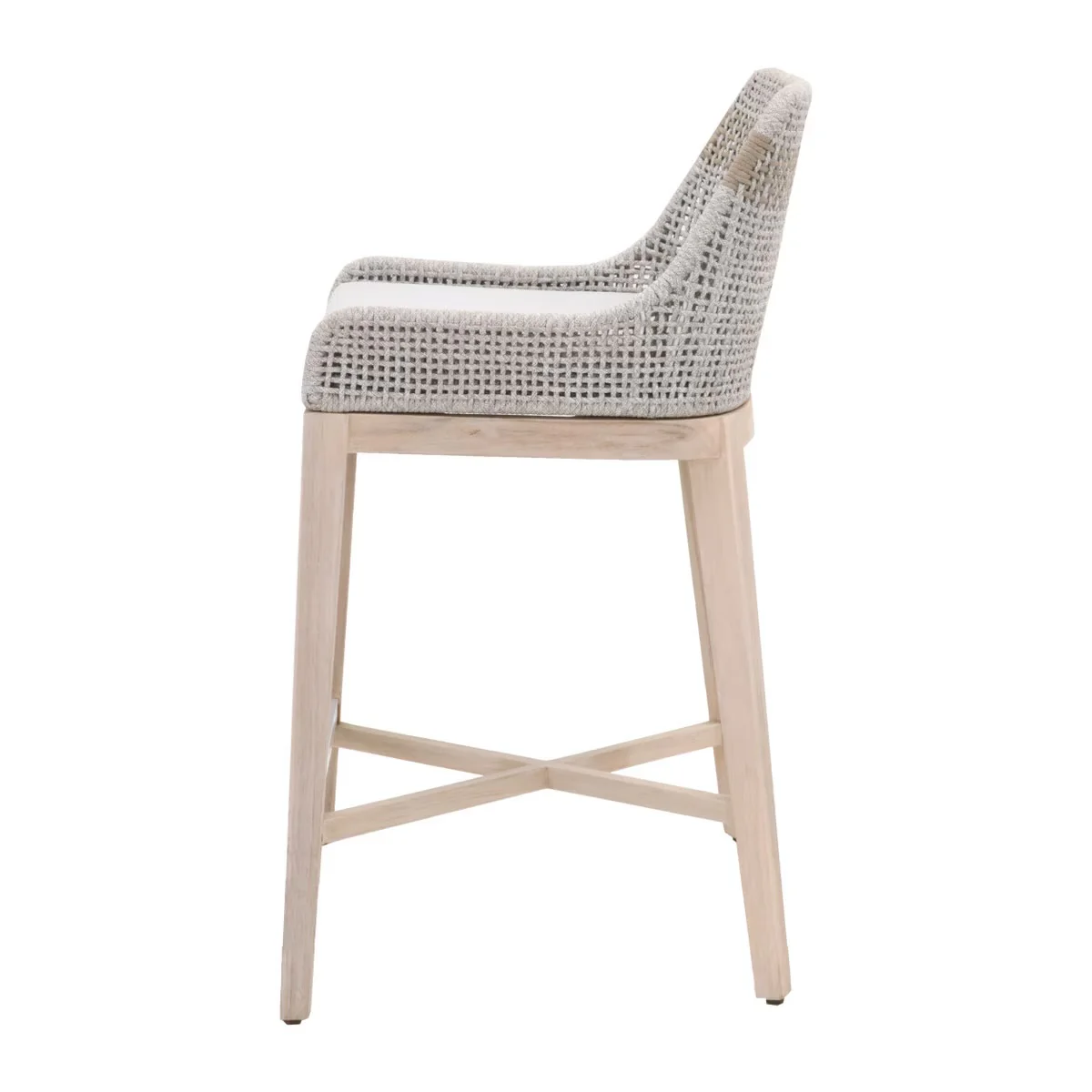 Essentials For Living Tapestry Outdoor Barstool ~ Taupe & White Flat Rope, Taupe Stripe, Performance Pumice, Gray Teak - Image 3
