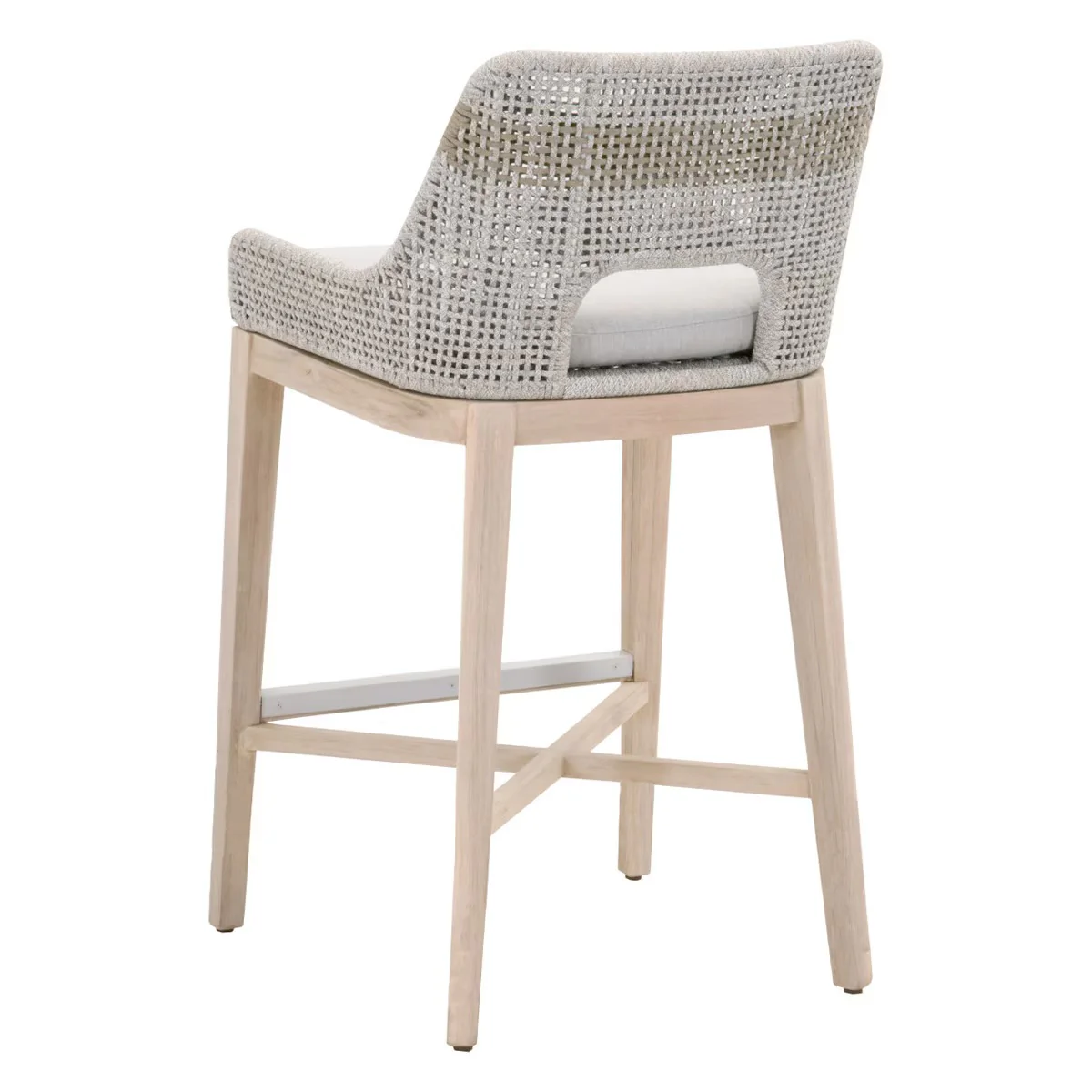 Essentials For Living Tapestry Outdoor Barstool ~ Taupe & White Flat Rope, Taupe Stripe, Performance Pumice, Gray Teak - Image 4