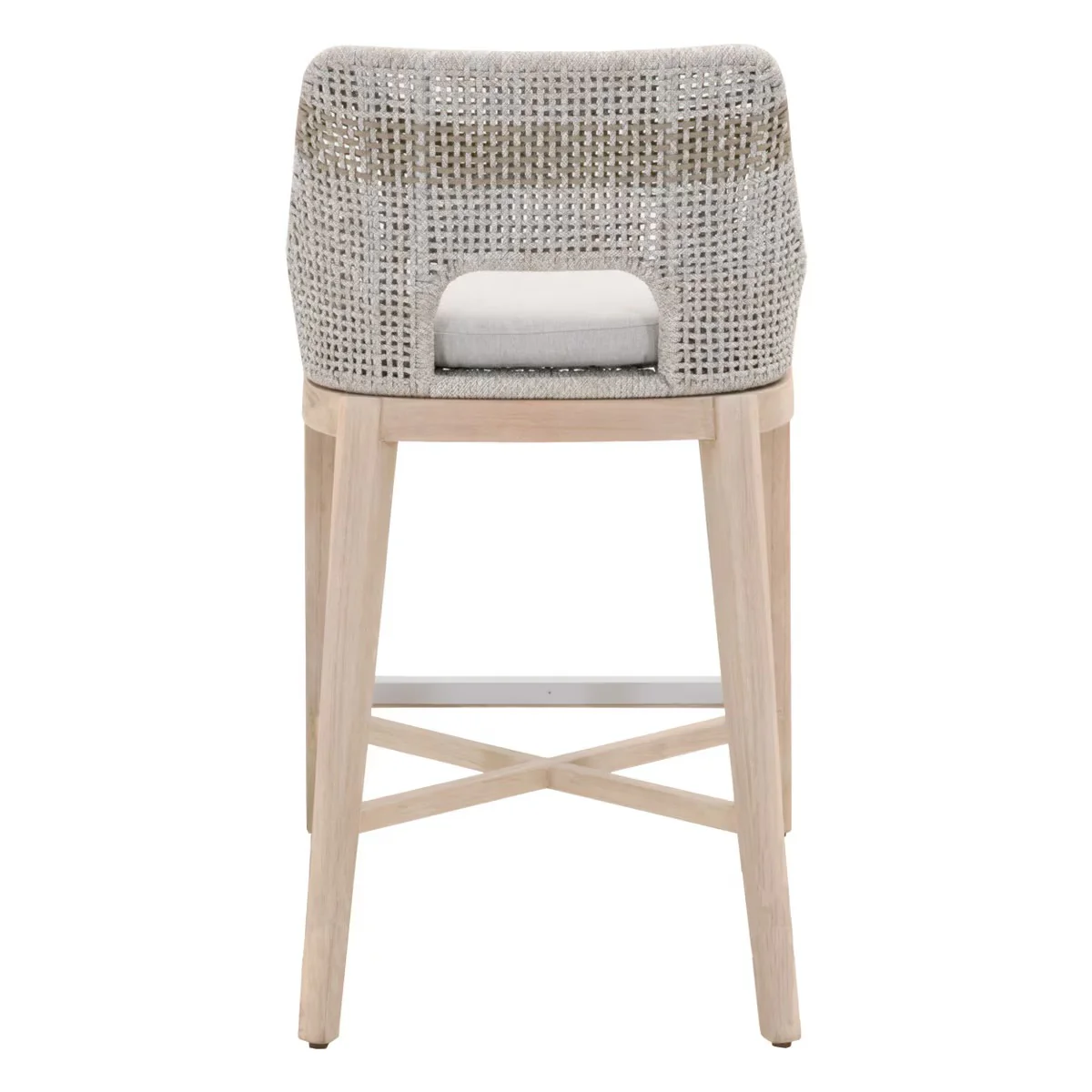 Essentials For Living Tapestry Outdoor Barstool ~ Taupe & White Flat Rope, Taupe Stripe, Performance Pumice, Gray Teak - Image 5