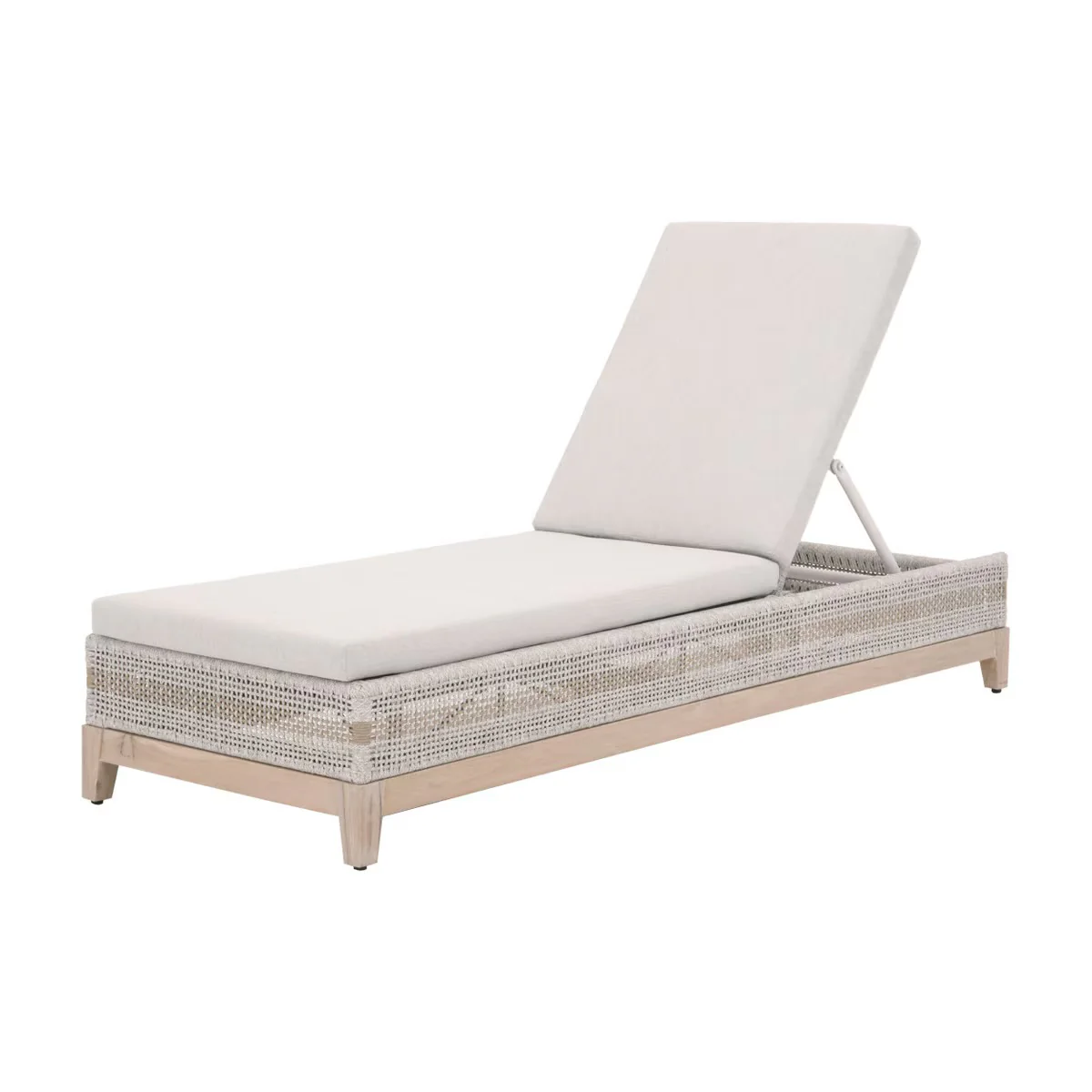 Essentials For Living Tapestry Outdoor Chaise Lounge ~ Taupe & White Flat Rope, Taupe Stripe, Performance Pumice, Gray Teak