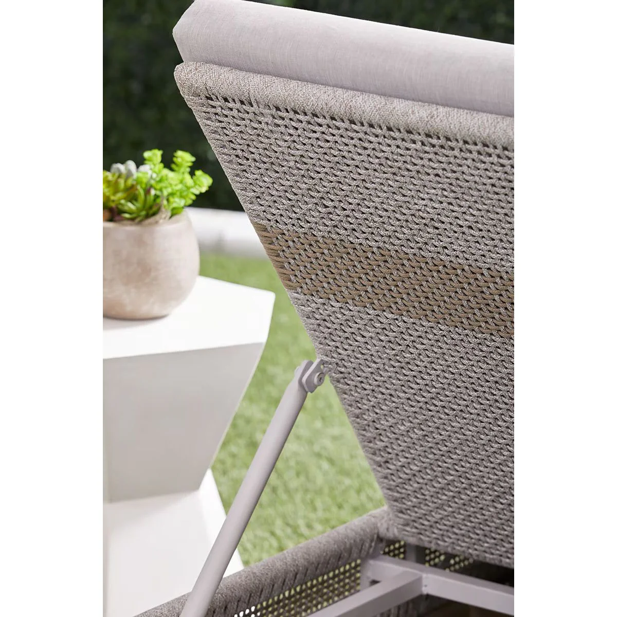 Essentials For Living Tapestry Outdoor Chaise Lounge ~ Taupe & White Flat Rope, Taupe Stripe, Performance Pumice, Gray Teak - Image 9