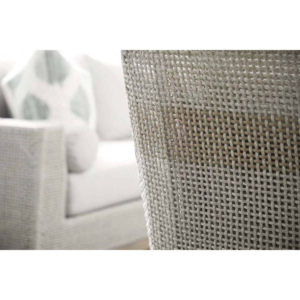 Essentials For Living Tapestry Outdoor Club Chair ~ Taupe & White Flat Rope, Taupe Stripe, Performance Pumice, Gray Teak - Image 10