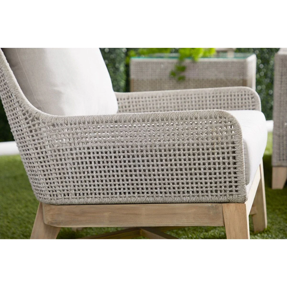 Essentials For Living Tapestry Outdoor Club Chair ~ Taupe & White Flat Rope, Taupe Stripe, Performance Pumice, Gray Teak - Image 11