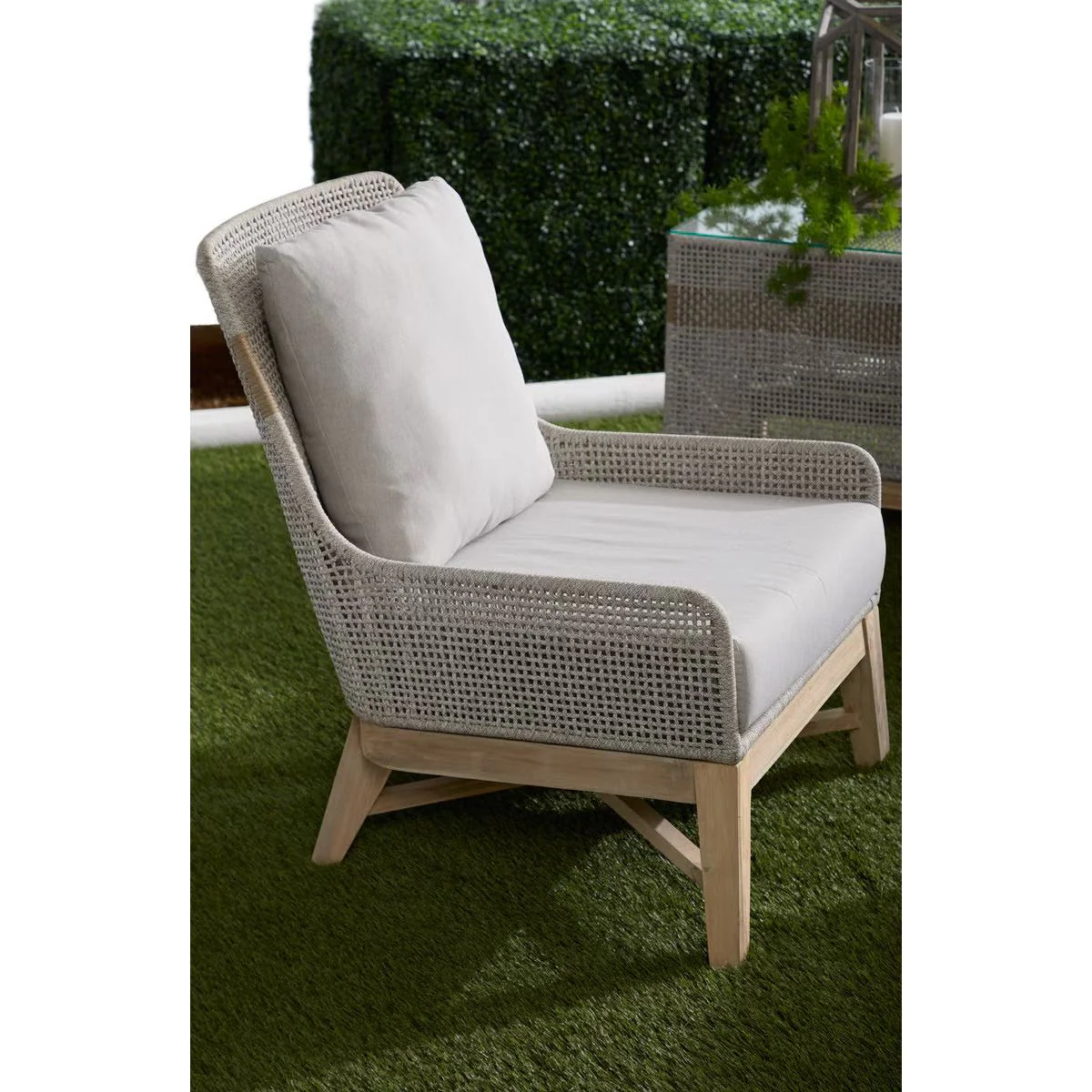 Essentials For Living Tapestry Outdoor Club Chair ~ Taupe & White Flat Rope, Taupe Stripe, Performance Pumice, Gray Teak - Image 13