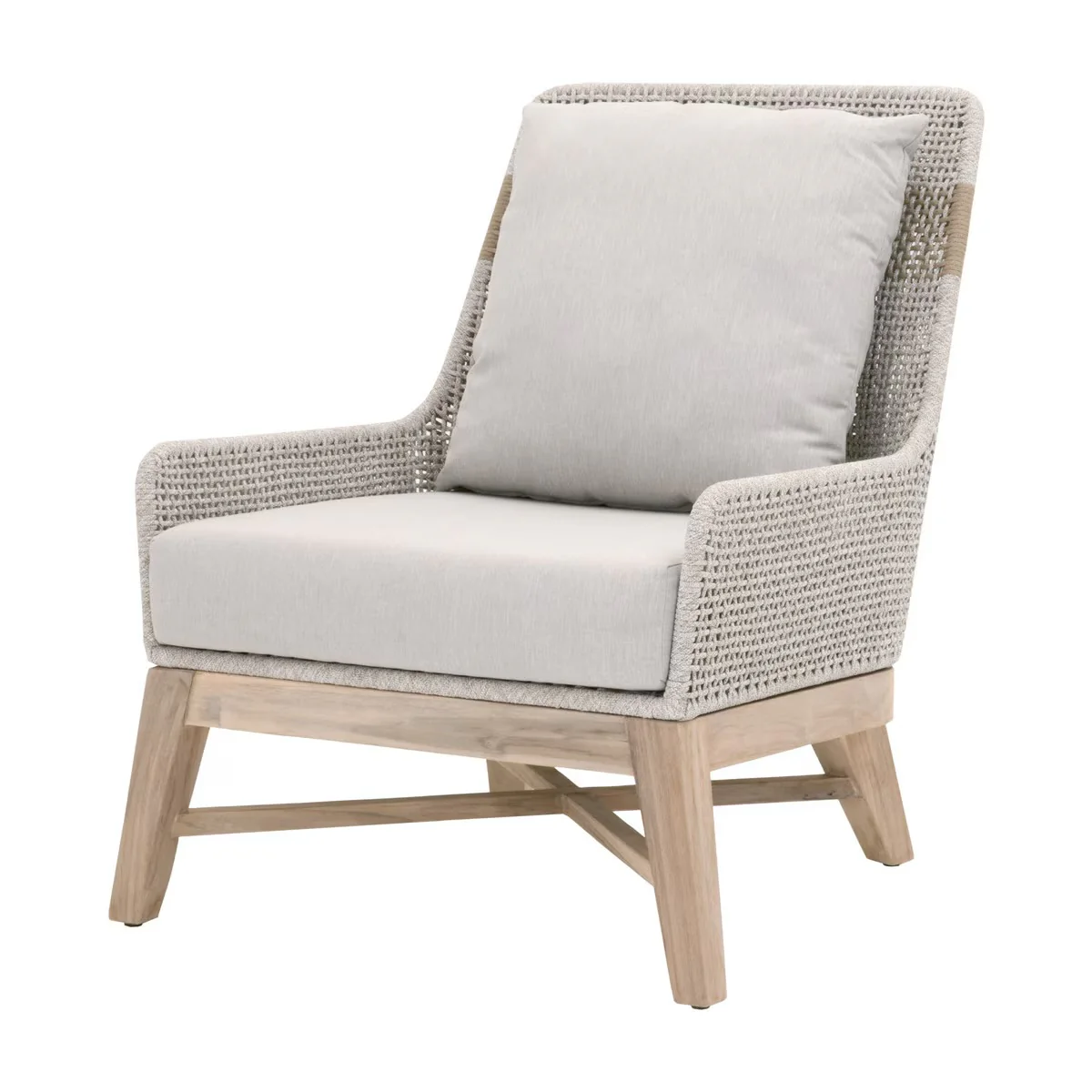 Essentials For Living Tapestry Outdoor Club Chair ~ Taupe & White Flat Rope, Taupe Stripe, Performance Pumice, Gray Teak - Image 2