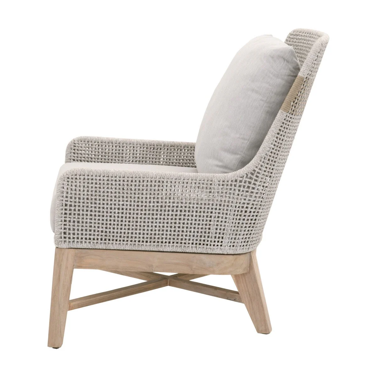 Essentials For Living Tapestry Outdoor Club Chair ~ Taupe & White Flat Rope, Taupe Stripe, Performance Pumice, Gray Teak - Image 3
