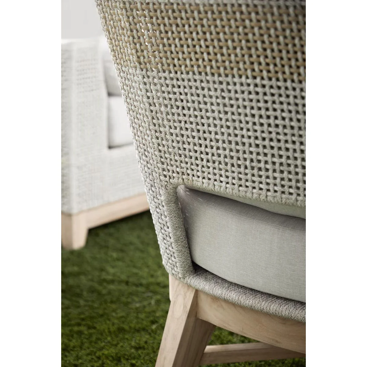 Essentials For Living Tapestry Outdoor Club Chair ~ Taupe & White Flat Rope, Taupe Stripe, Performance Pumice, Gray Teak - Image 9