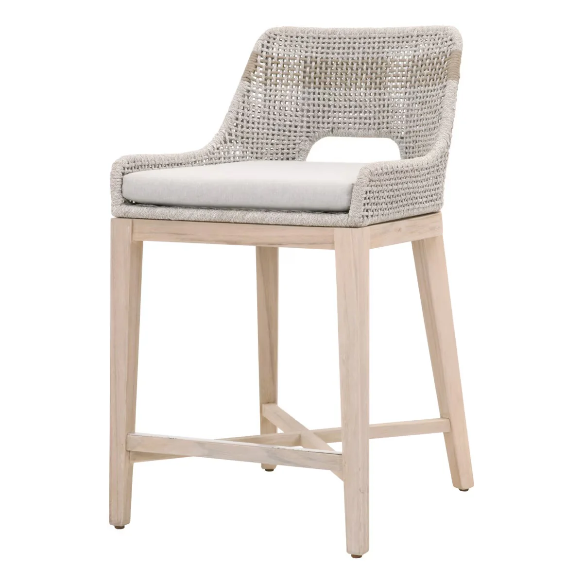 Essentials For Living Tapestry Outdoor Counter Stool ~ Taupe & White Flat Rope, Taupe Stripe, Performance Pumice, Gray Teak - Image 2