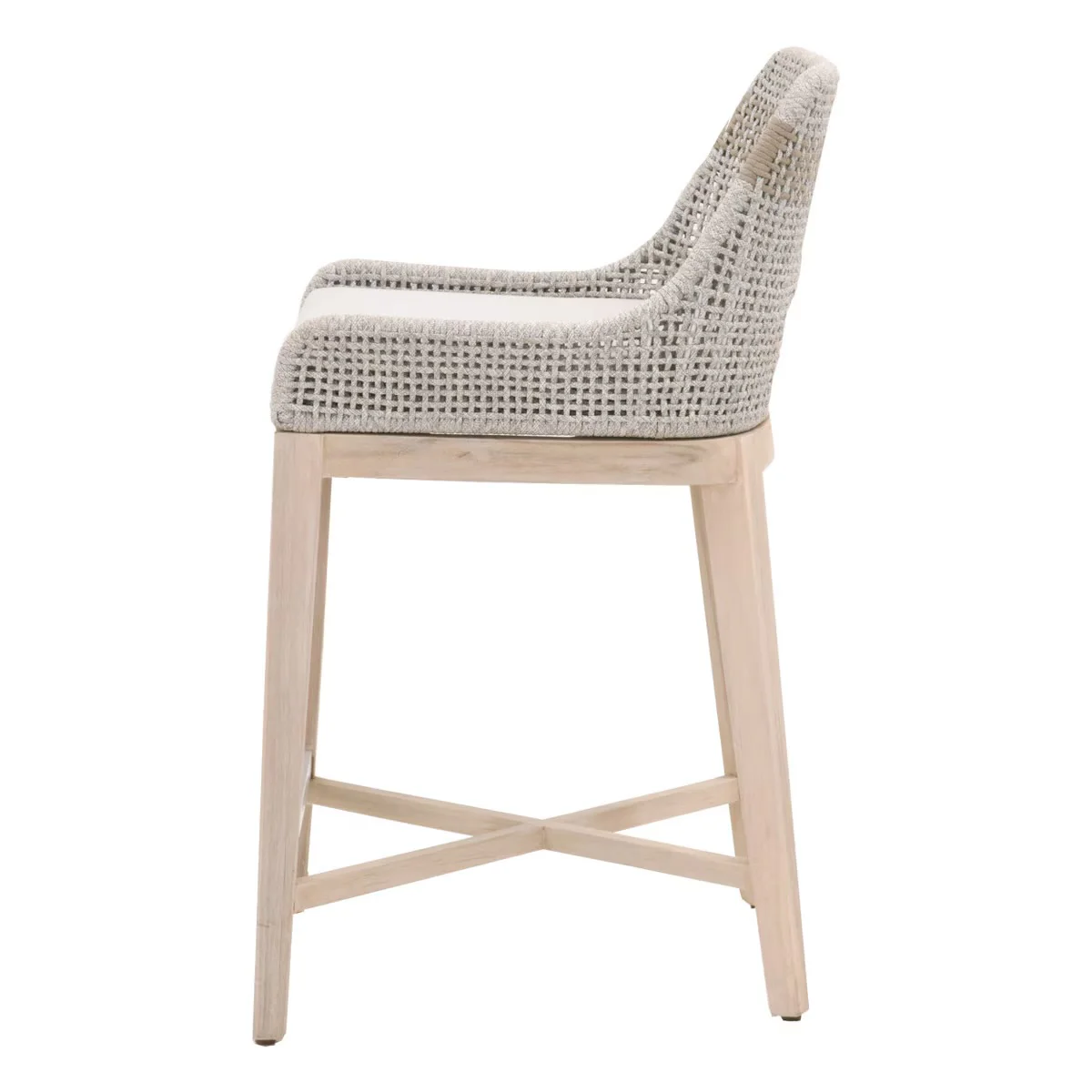 Essentials For Living Tapestry Outdoor Counter Stool ~ Taupe & White Flat Rope, Taupe Stripe, Performance Pumice, Gray Teak - Image 3