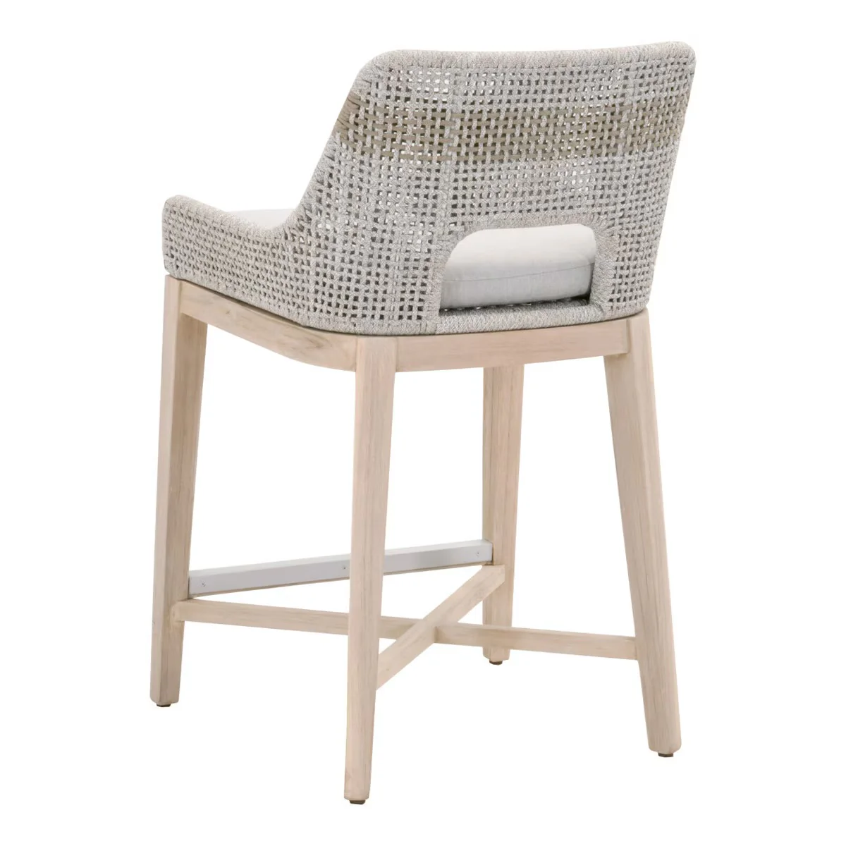 Essentials For Living Tapestry Outdoor Counter Stool ~ Taupe & White Flat Rope, Taupe Stripe, Performance Pumice, Gray Teak - Image 4