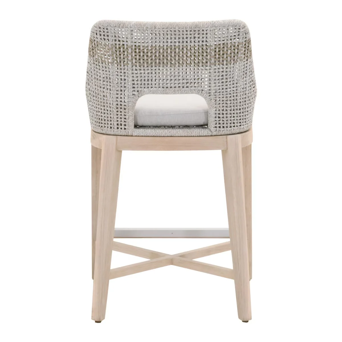 Essentials For Living Tapestry Outdoor Counter Stool ~ Taupe & White Flat Rope, Taupe Stripe, Performance Pumice, Gray Teak - Image 5