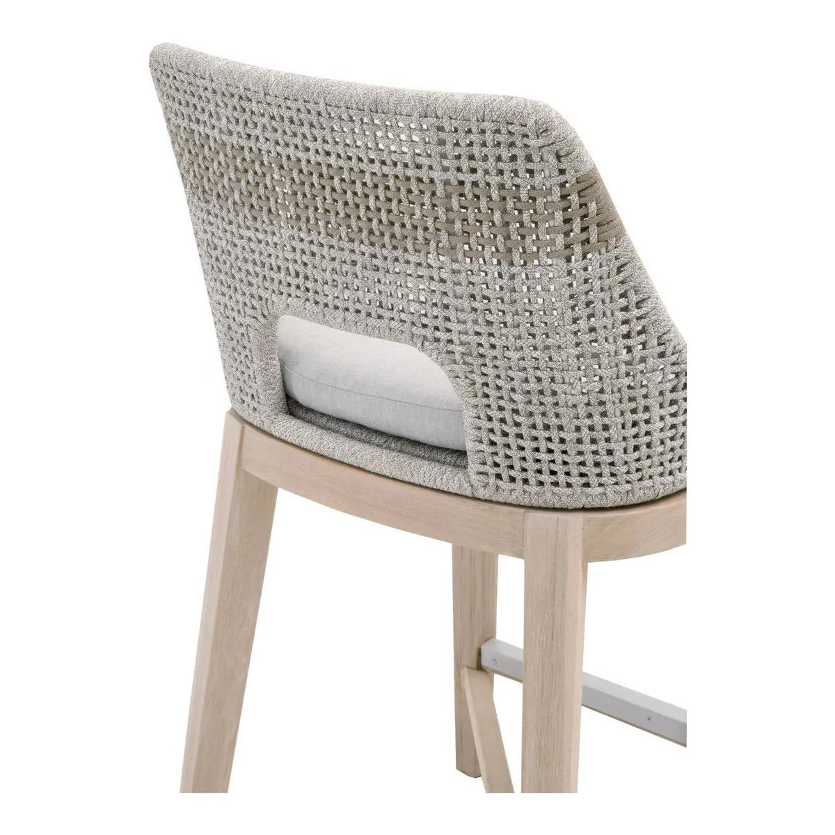 Essentials For Living Tapestry Outdoor Counter Stool ~ Taupe & White Flat Rope, Taupe Stripe, Performance Pumice, Gray Teak - Image 7