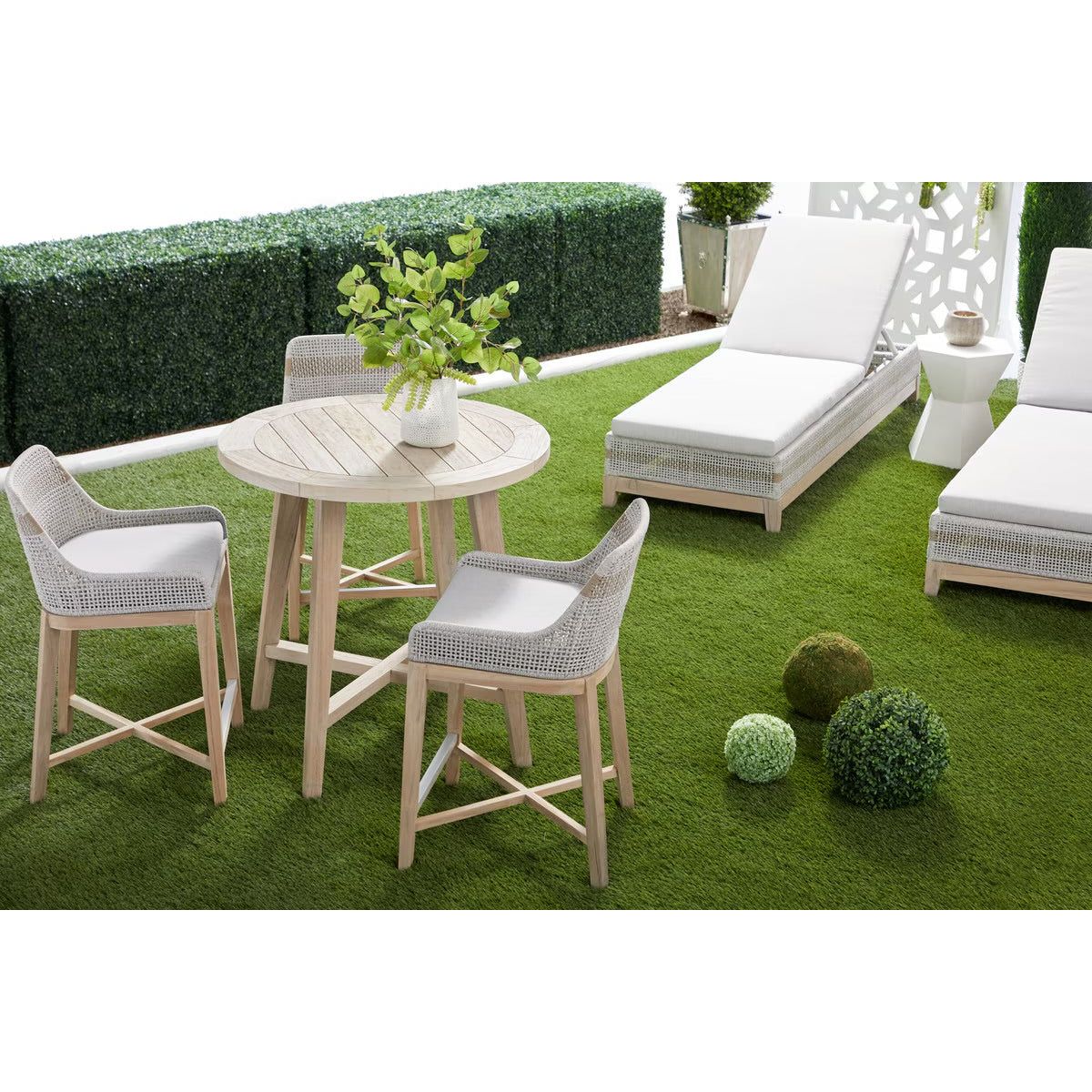 Essentials For Living Tapestry Outdoor Counter Stool ~ Taupe & White Flat Rope, Taupe Stripe, Performance Pumice, Gray Teak - Image 9