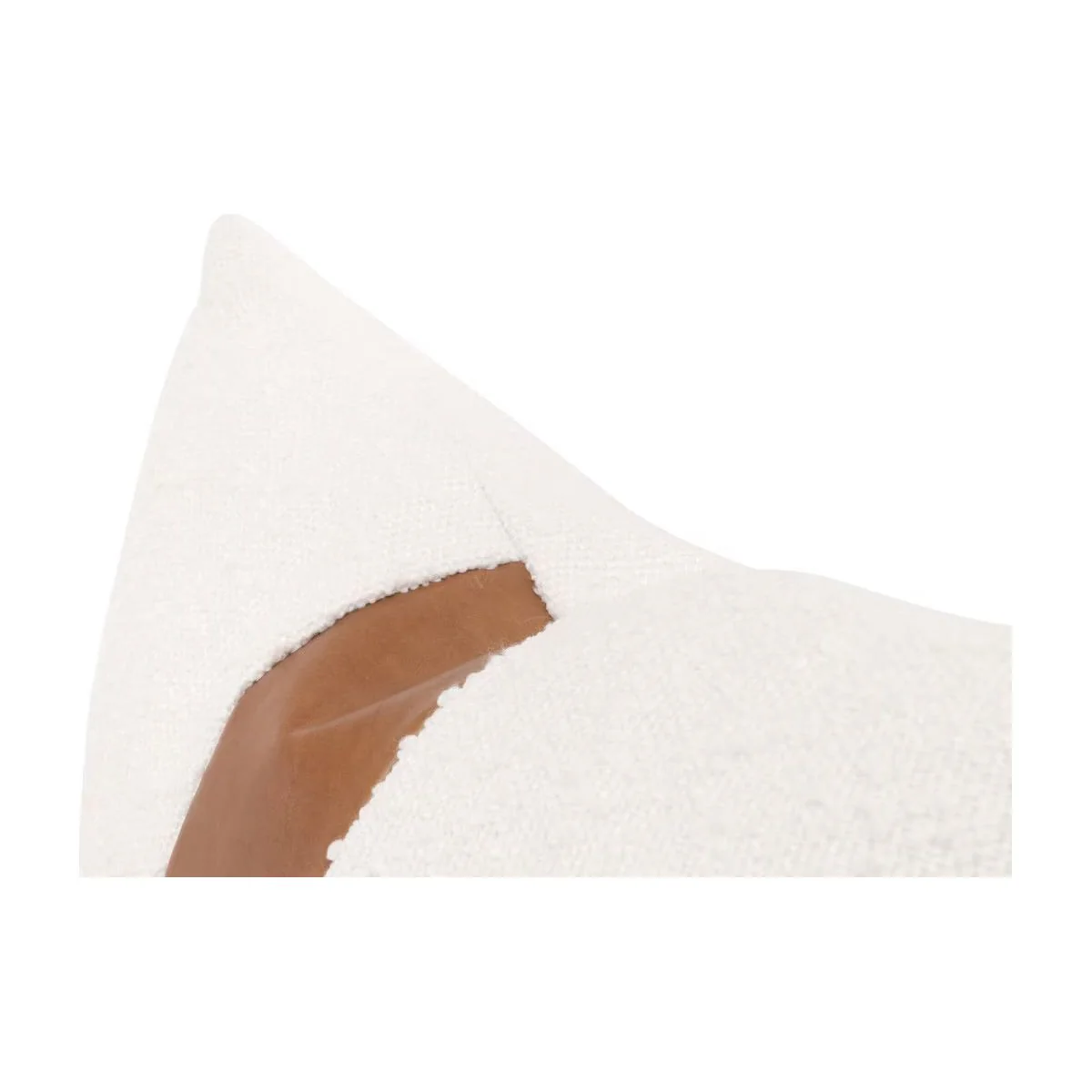 Essentials For Living The Split Decision 20” Essential Lumbar Pillow ~ LiveSmart Boucle-Snow, Whiskey Brown Top Grain Leather Stripe - Image 3