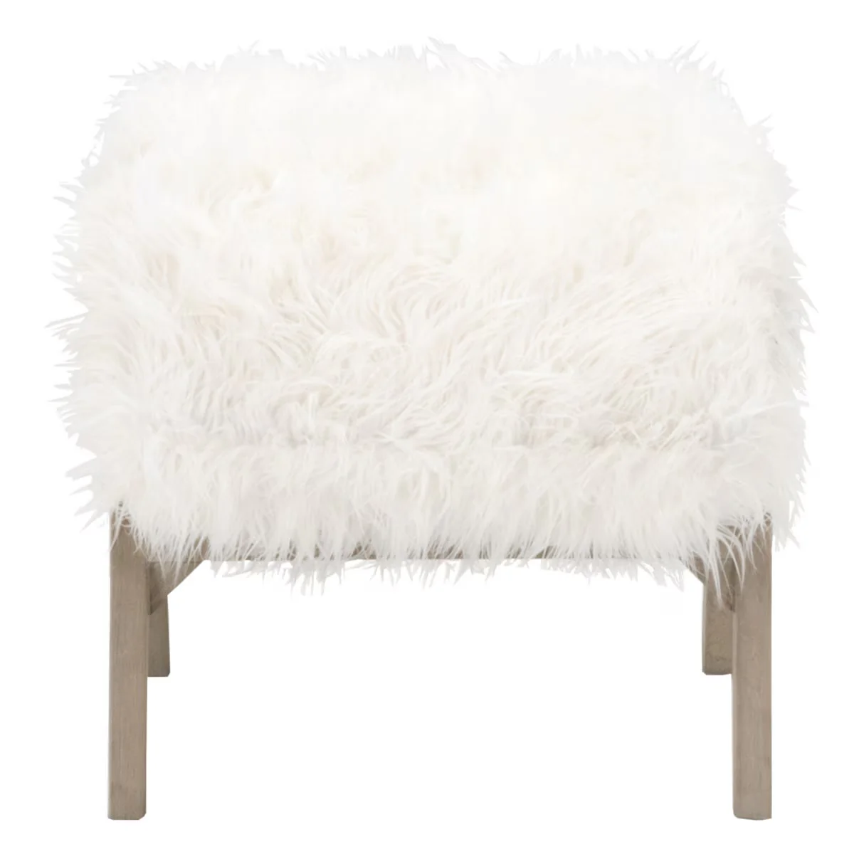 Essentials For Living Tibet Ottoman ~ White Fur With Smoke Gray Oak - Image 3