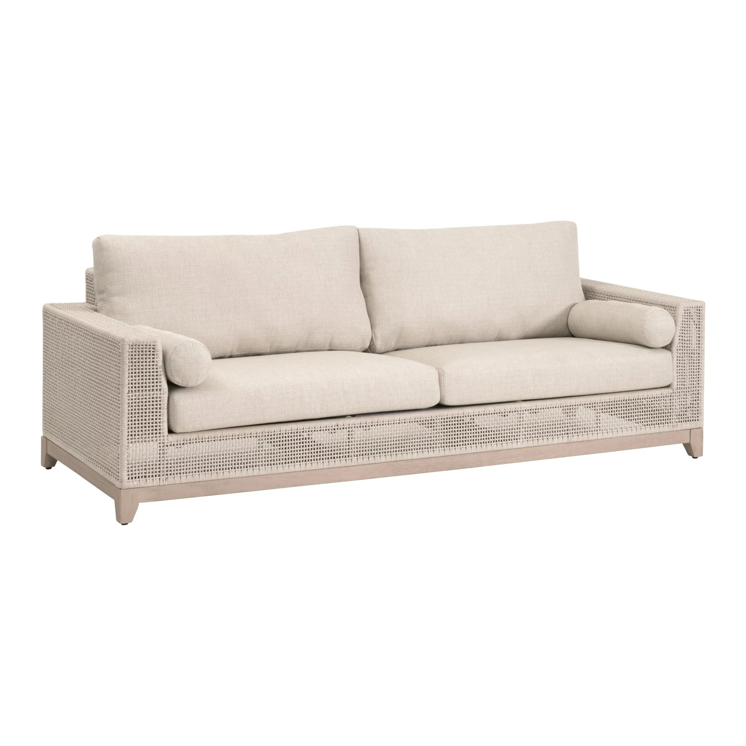 Essentials For Living Tropez Outdoor 90” Sofa ~ Oat Flat Rope, Performance Ecru Weave, Washed Ever Teak - Image 2