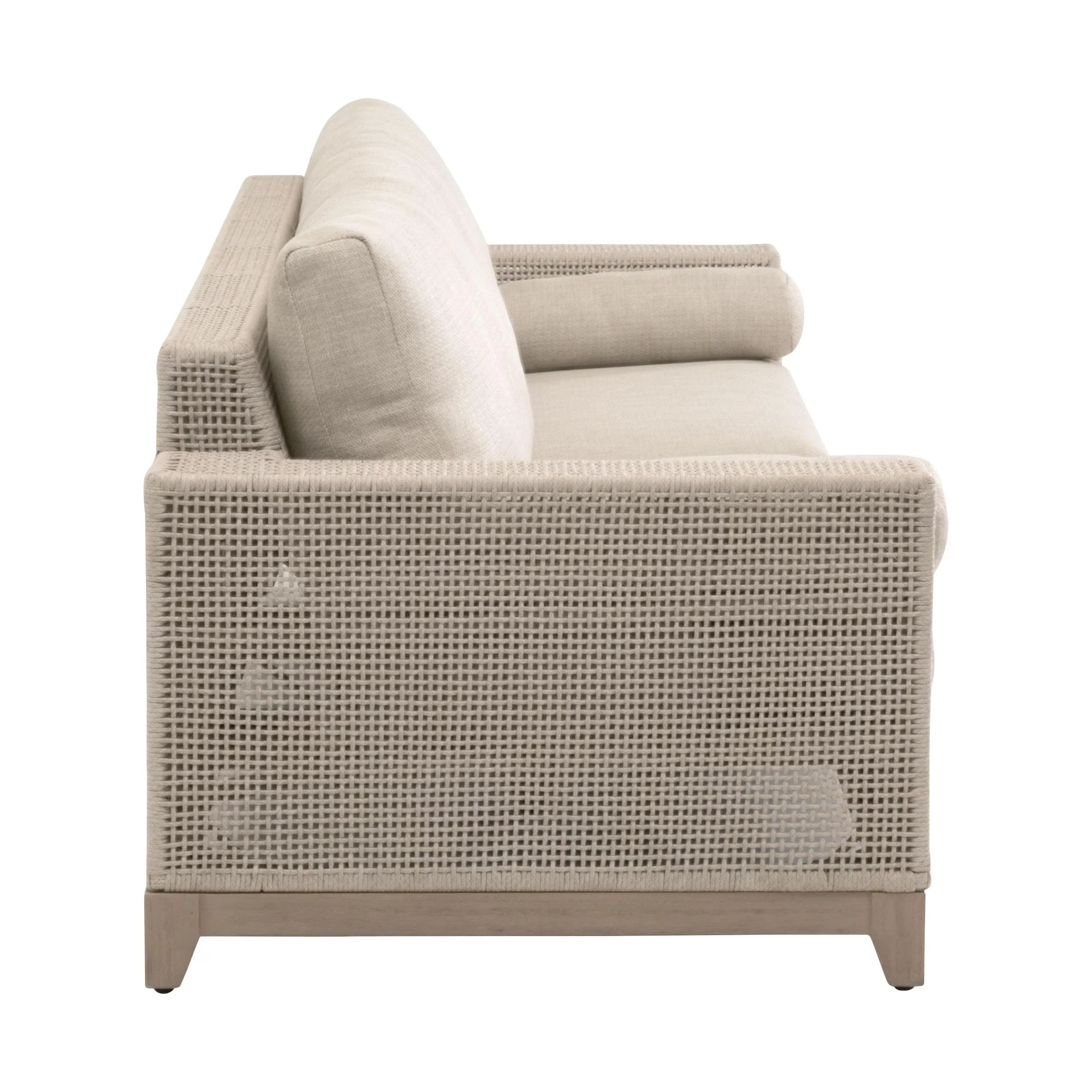 Essentials For Living Tropez Outdoor 90” Sofa ~ Oat Flat Rope, Performance Ecru Weave, Washed Ever Teak - Image 3