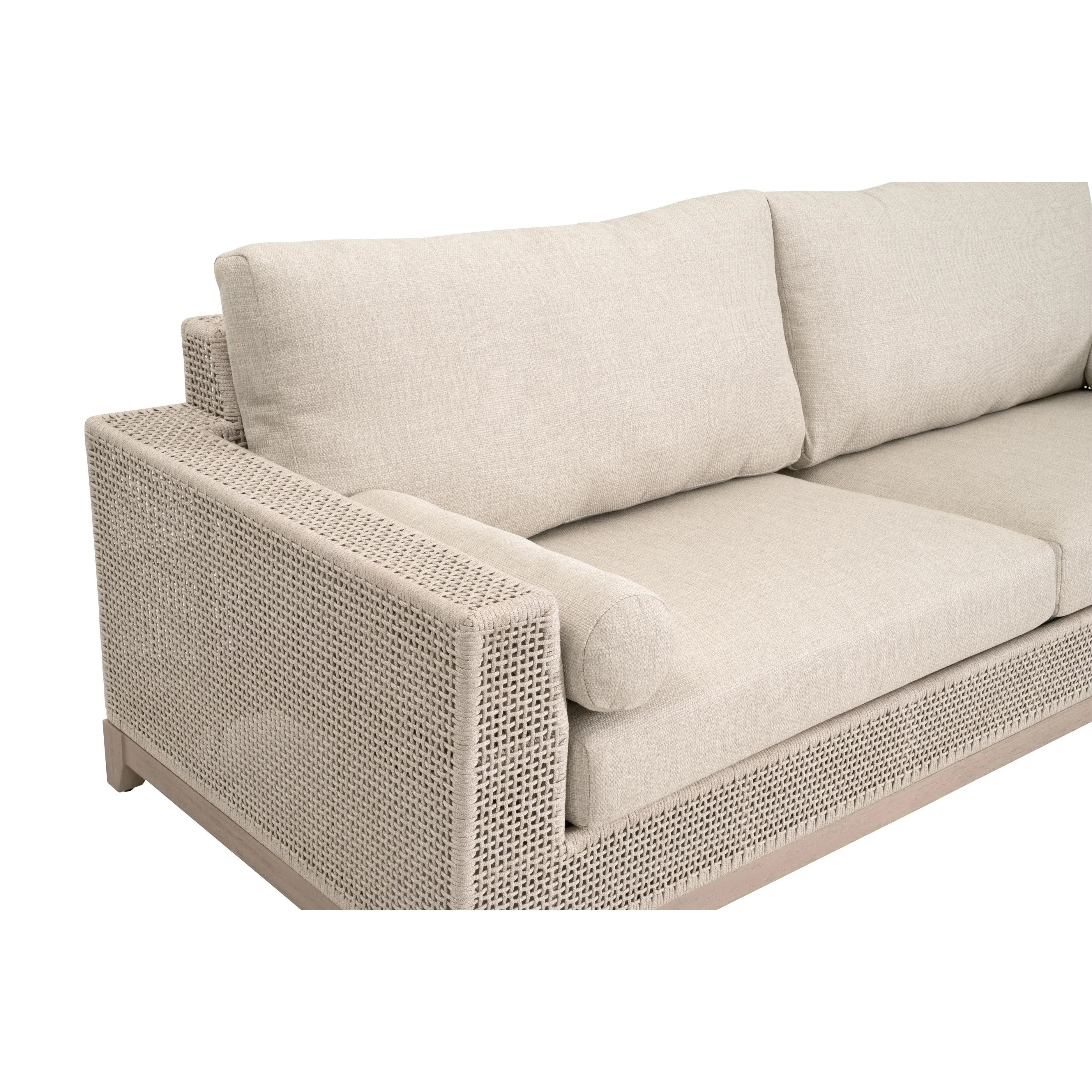 Essentials For Living Tropez Outdoor 90” Sofa ~ Oat Flat Rope, Performance Ecru Weave, Washed Ever Teak - Image 4