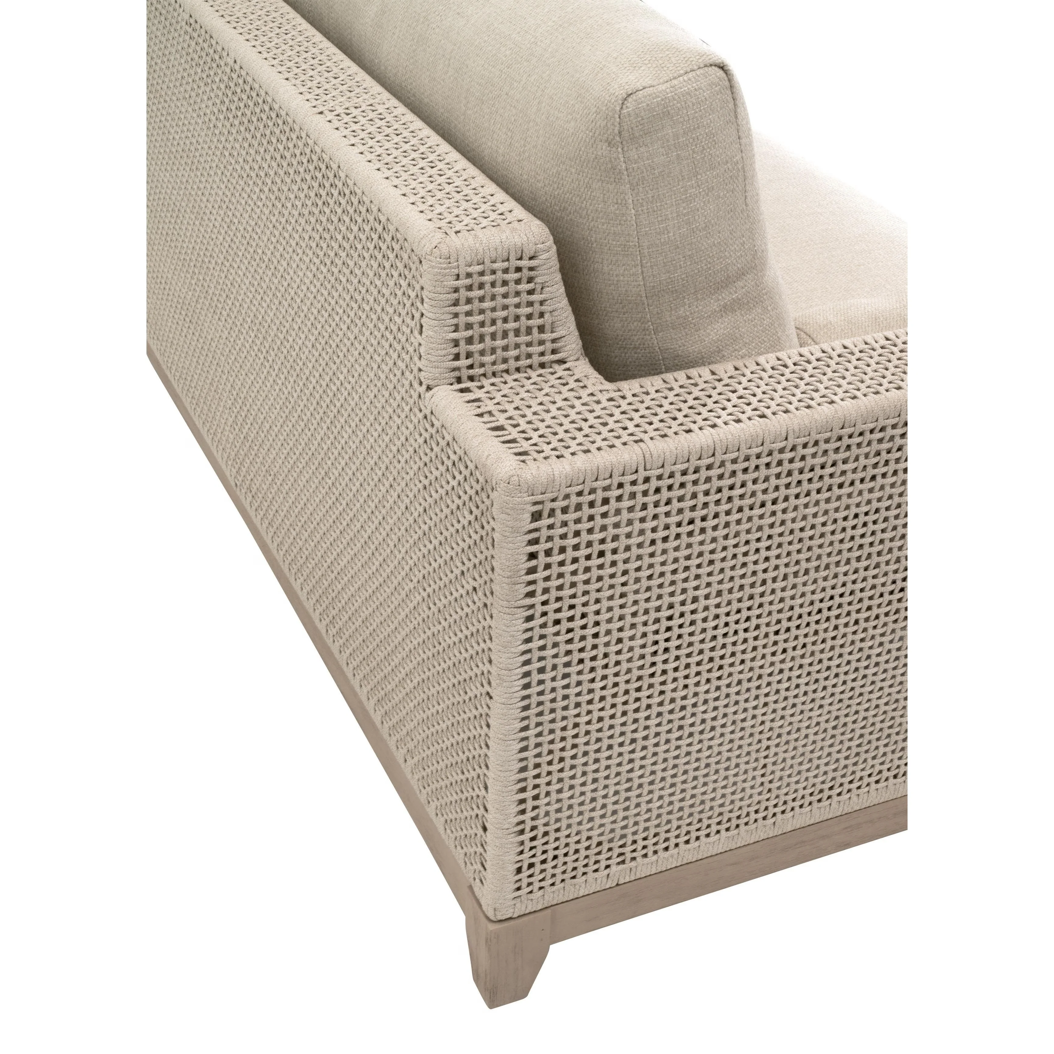 Essentials For Living Tropez Outdoor 90” Sofa ~ Oat Flat Rope, Performance Ecru Weave, Washed Ever Teak - Image 5