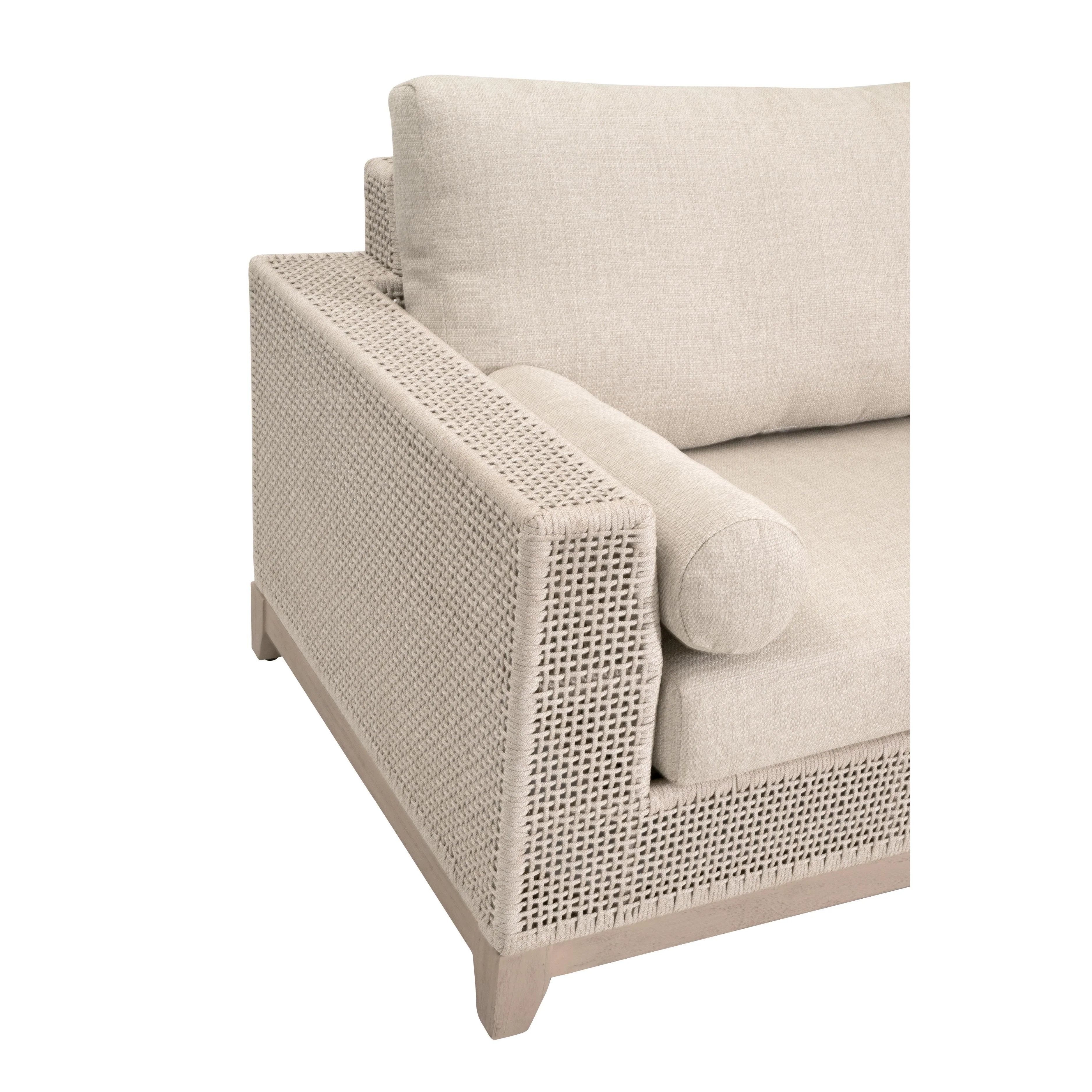 Essentials For Living Tropez Outdoor 90” Sofa ~ Oat Flat Rope, Performance Ecru Weave, Washed Ever Teak - Image 6