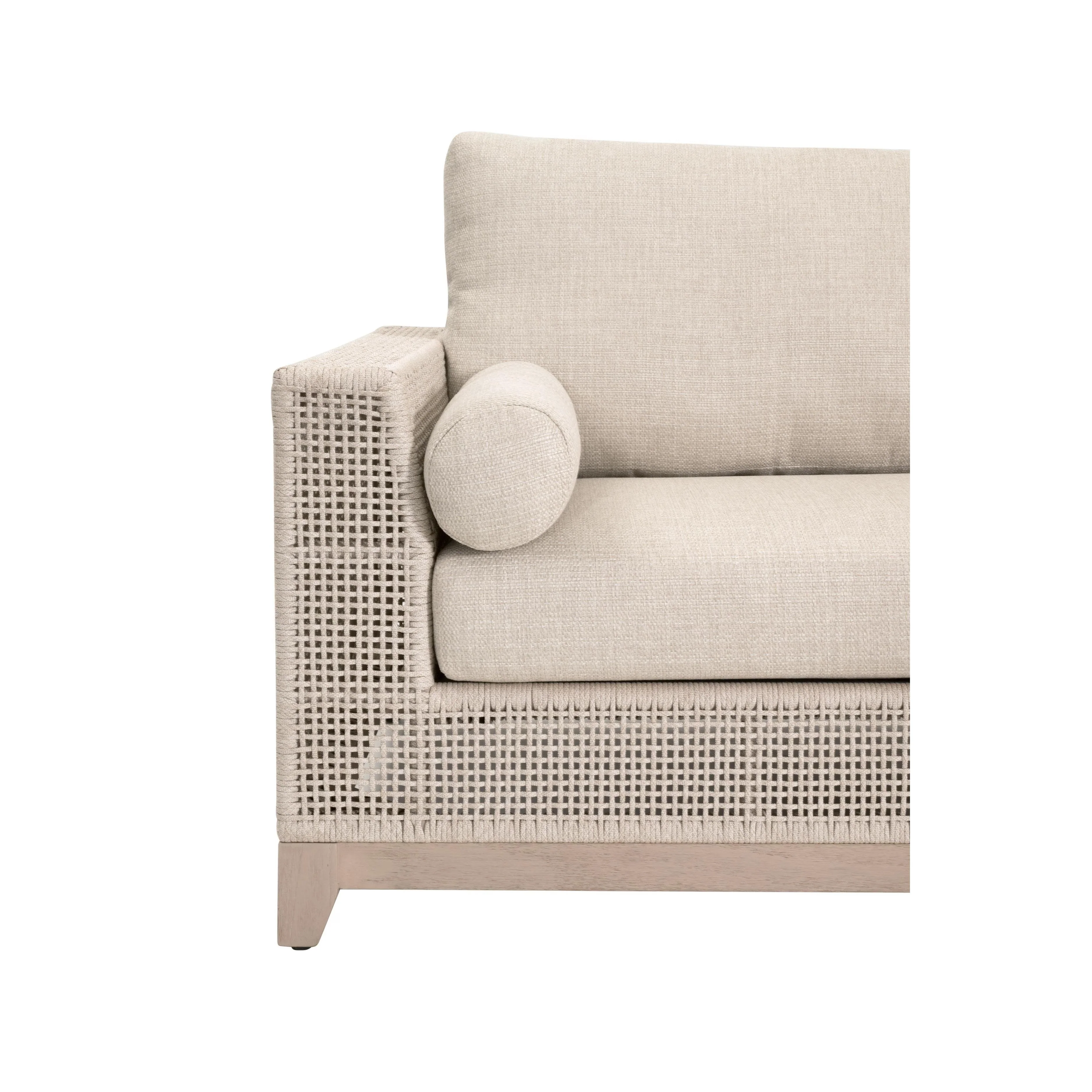 Essentials For Living Tropez Outdoor 90” Sofa ~ Oat Flat Rope, Performance Ecru Weave, Washed Ever Teak - Image 7