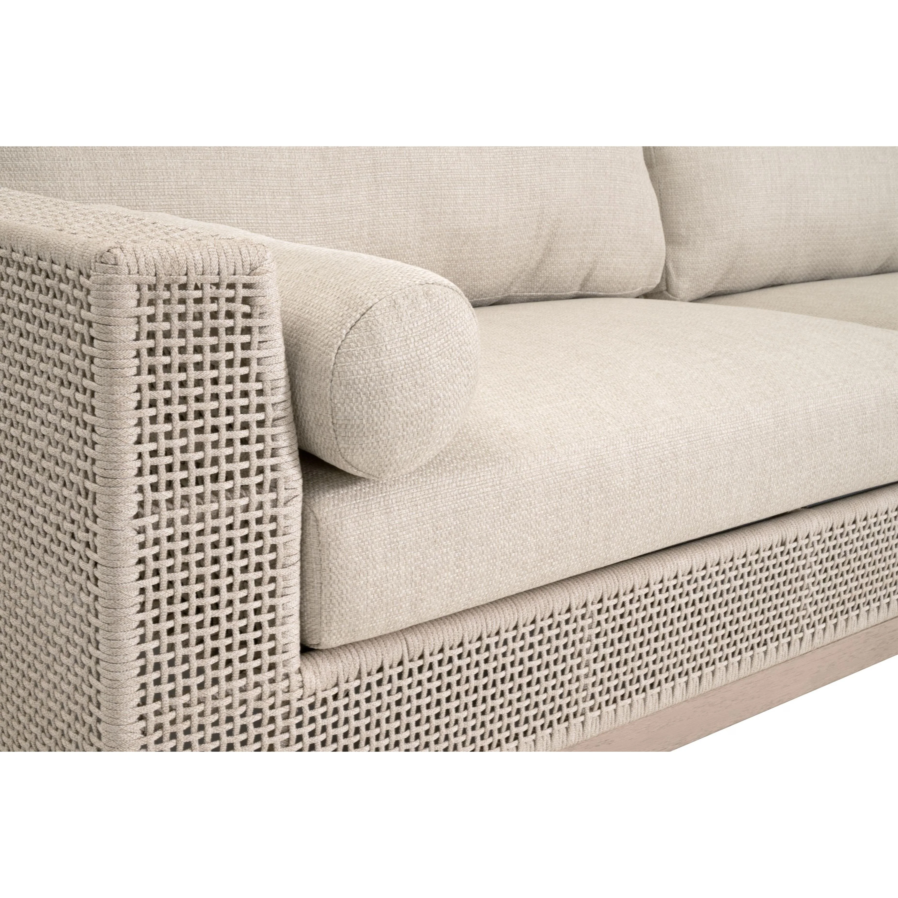 Essentials For Living Tropez Outdoor 90” Sofa ~ Oat Flat Rope, Performance Ecru Weave, Washed Ever Teak - Image 9