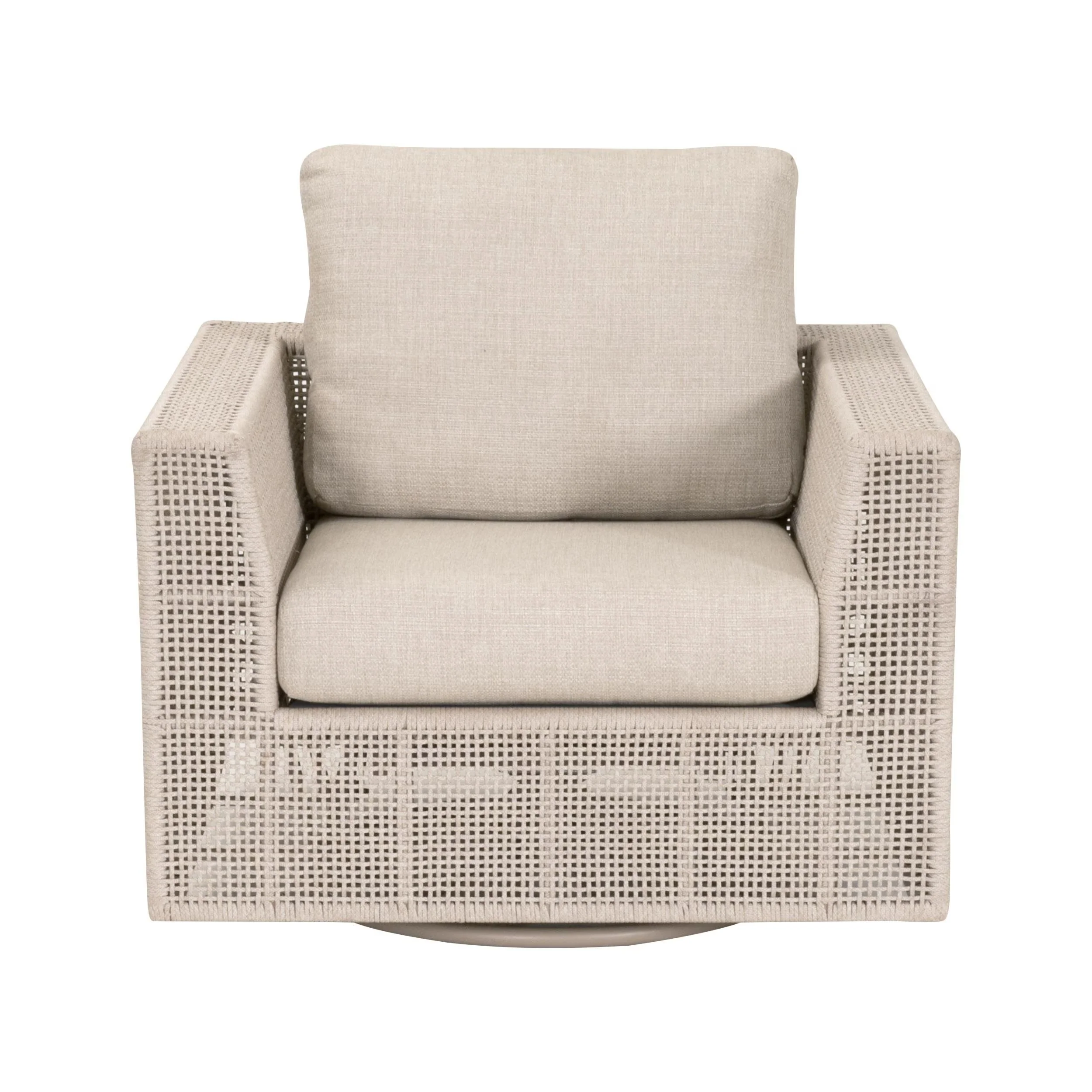 Essentials For Living Tropez Outdoor Swivel Rocker Sofa Chair ~ Oat Flat Rope, Performance Ecru Weave, Washed Ever Teak - Image 2