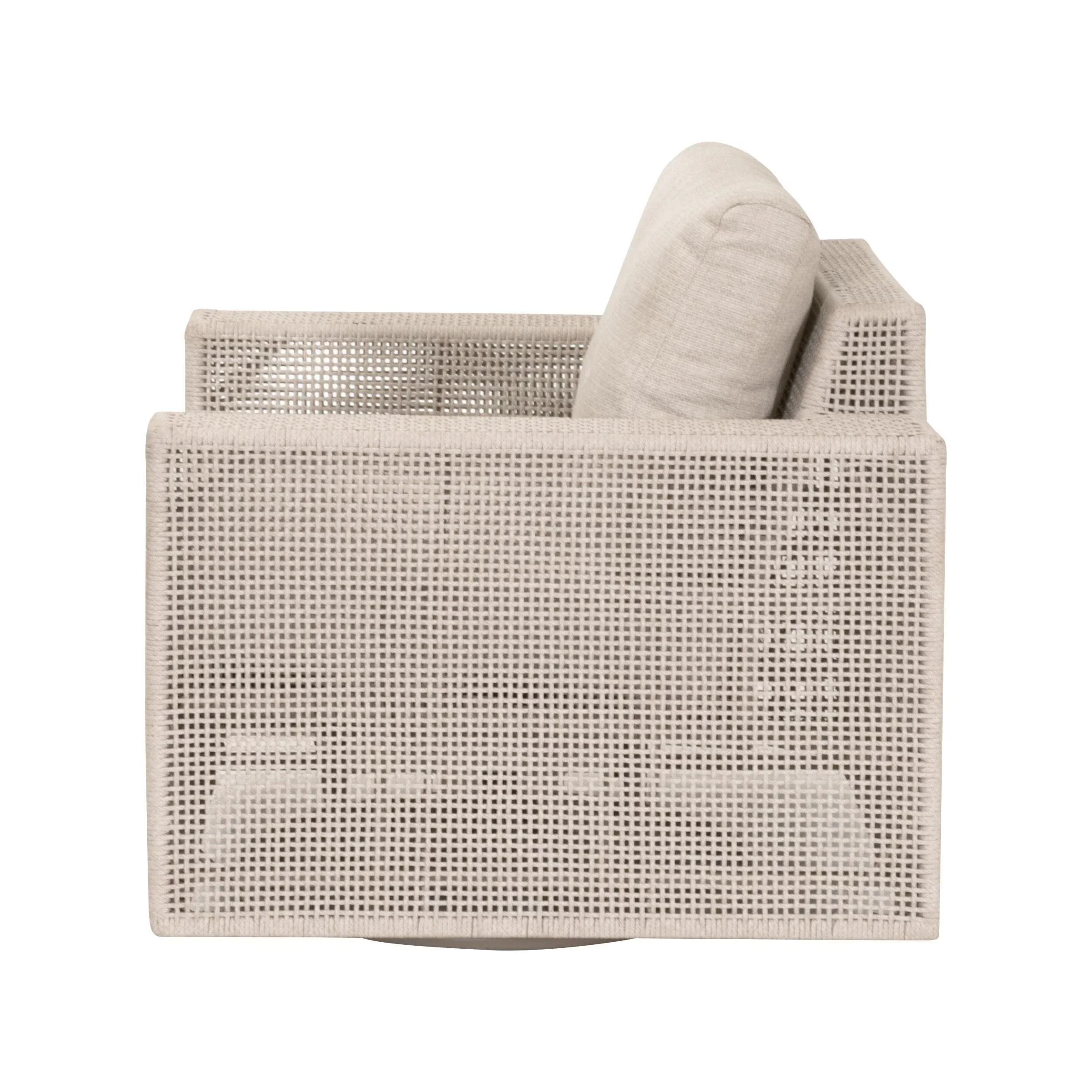 Essentials For Living Tropez Outdoor Swivel Rocker Sofa Chair ~ Oat Flat Rope, Performance Ecru Weave, Washed Ever Teak - Image 3